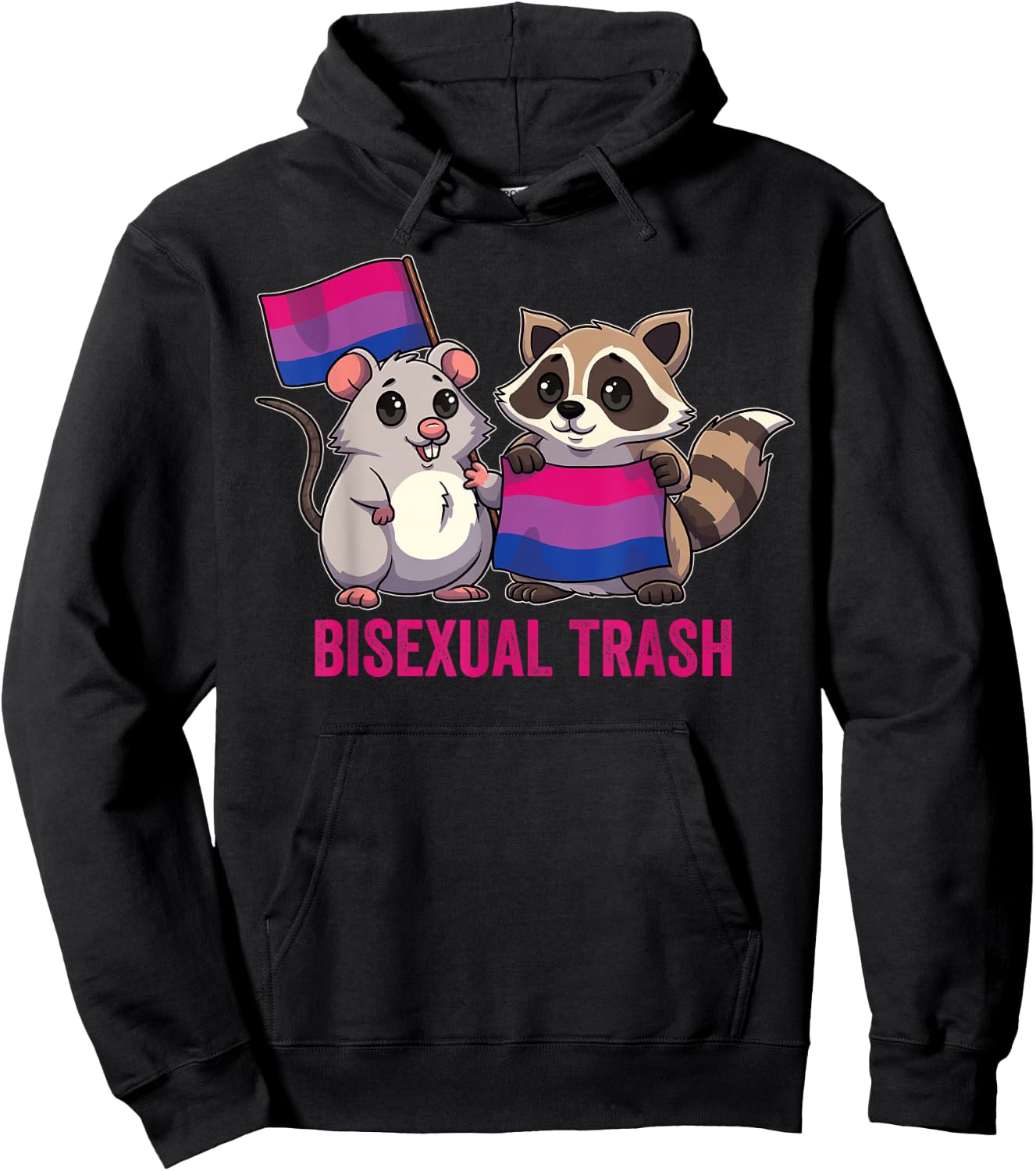 Bisexual Trash Panda Raccoon Possum Bi Flag Color LGBT Pride Hoodie - Hoodie | Black
