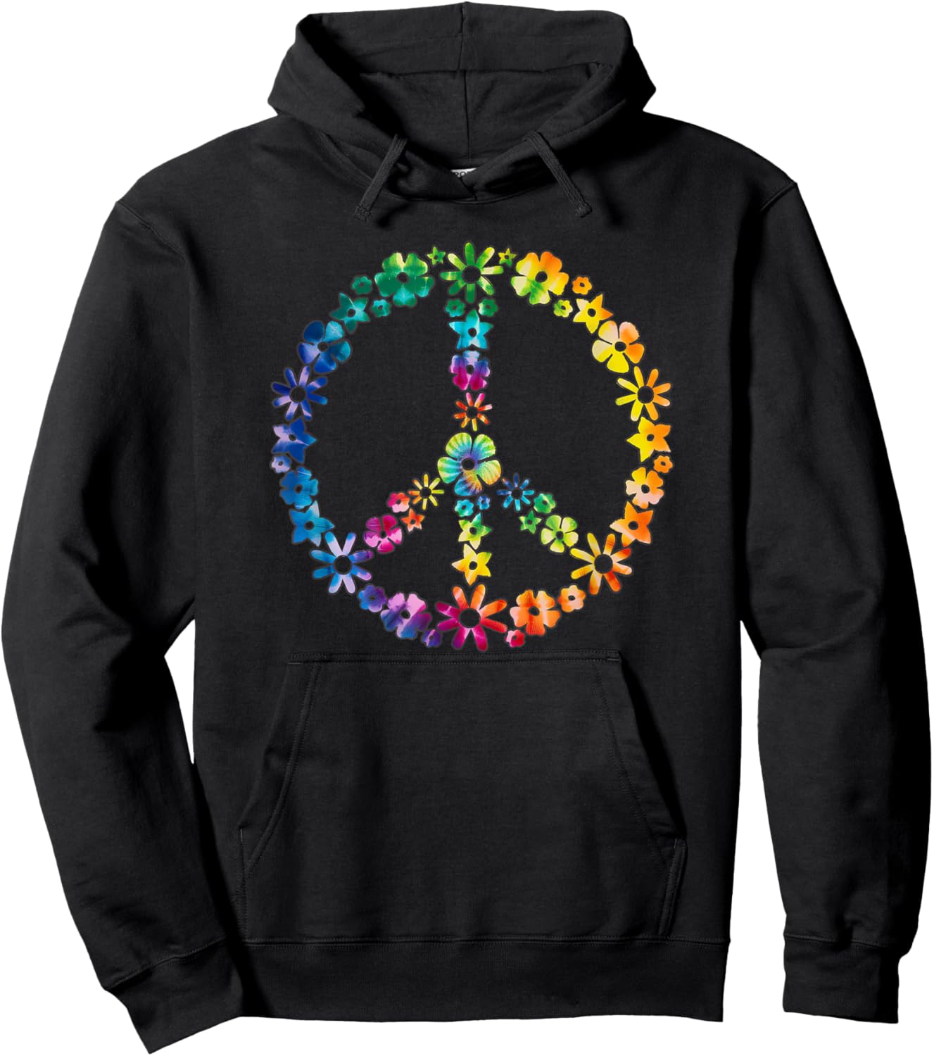 Tie Dye Flower Peace Sign Hippie Hoodie - Hoodie | Black