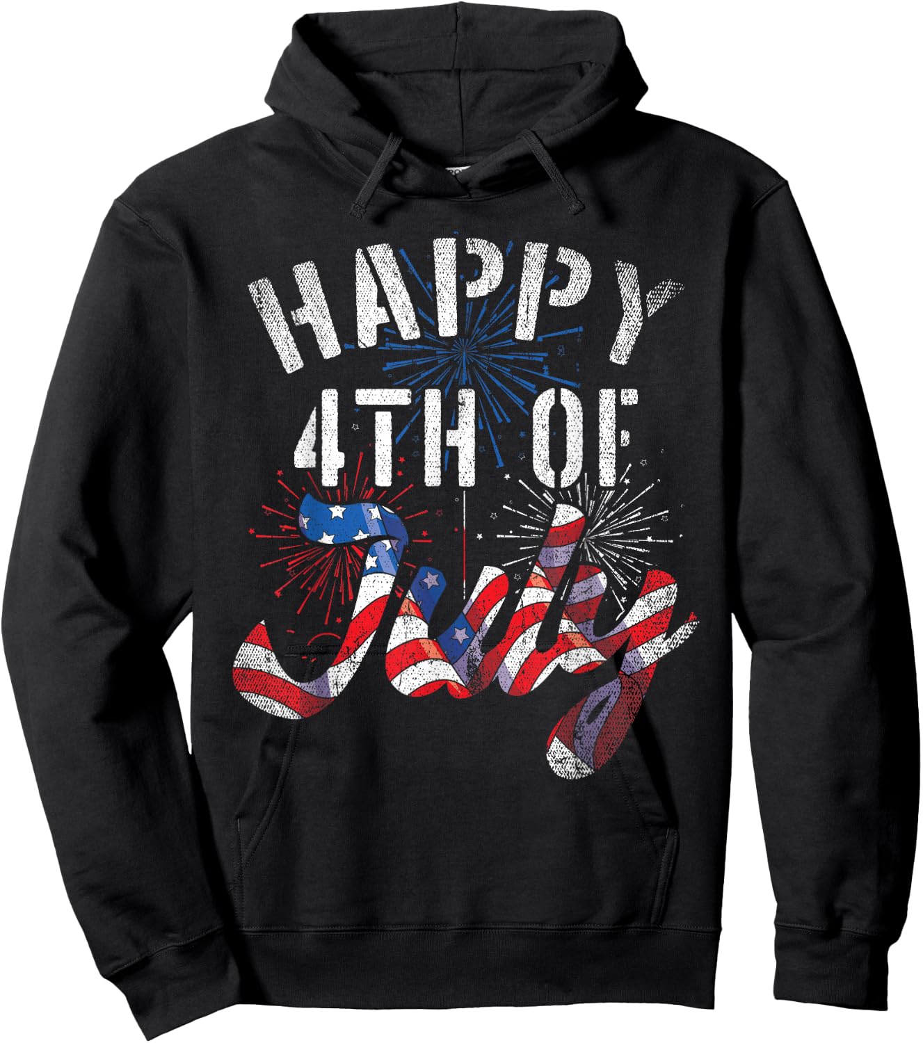 Fireworks Happy 4th Of July US Flag American 4th Of July Women Kids Men Hoodie - Hoodie | Black