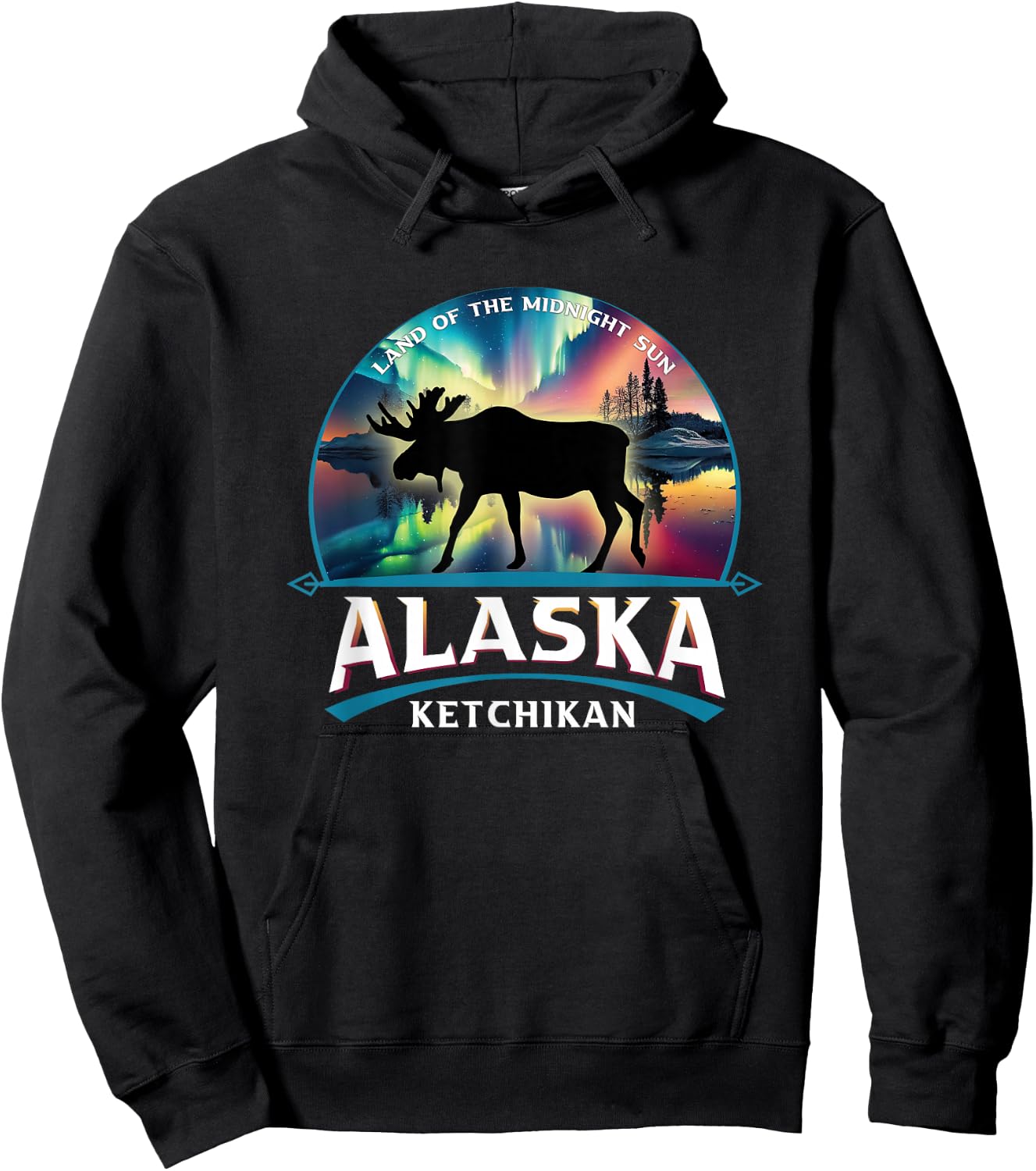 Ketchikan Alaska Aurora Borealis Moose Souvenir Hoodie - Hoodie | Black