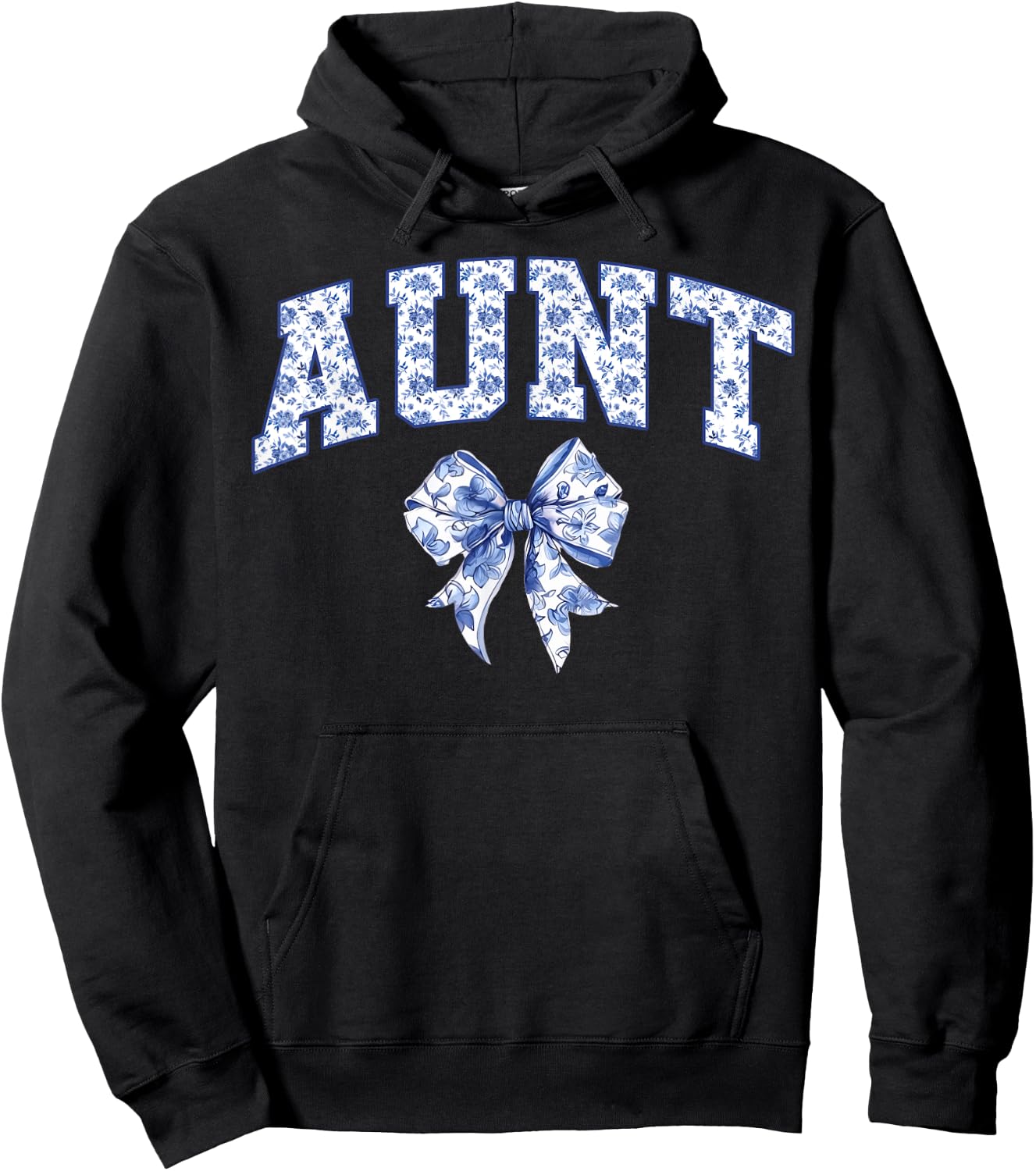Aunt Coquette Toile Blue Bow Floral Family Matching Hoodie - Hoodie | Black