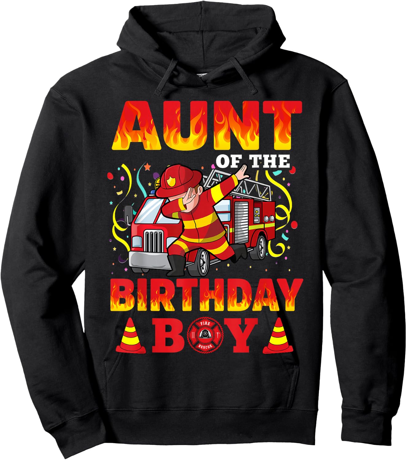 Aunt Of The Birthday Boy Fire Truck Firefighter Boys Hoodie - Hoodie | Black