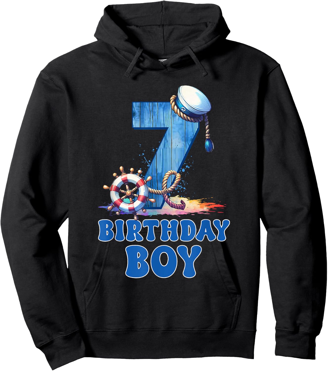 7 Year Old Boy Birthday Sailor Nautical 7th Birthday Party Hoodie - Hoodie | Black