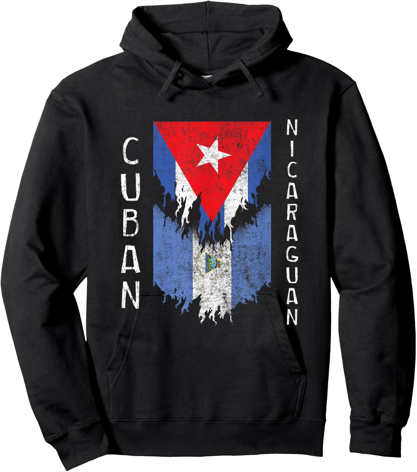 Cuban Nicaraguan Flags Ripped Torn Cuba Nicaragua Hoodie - Hoodie | Black