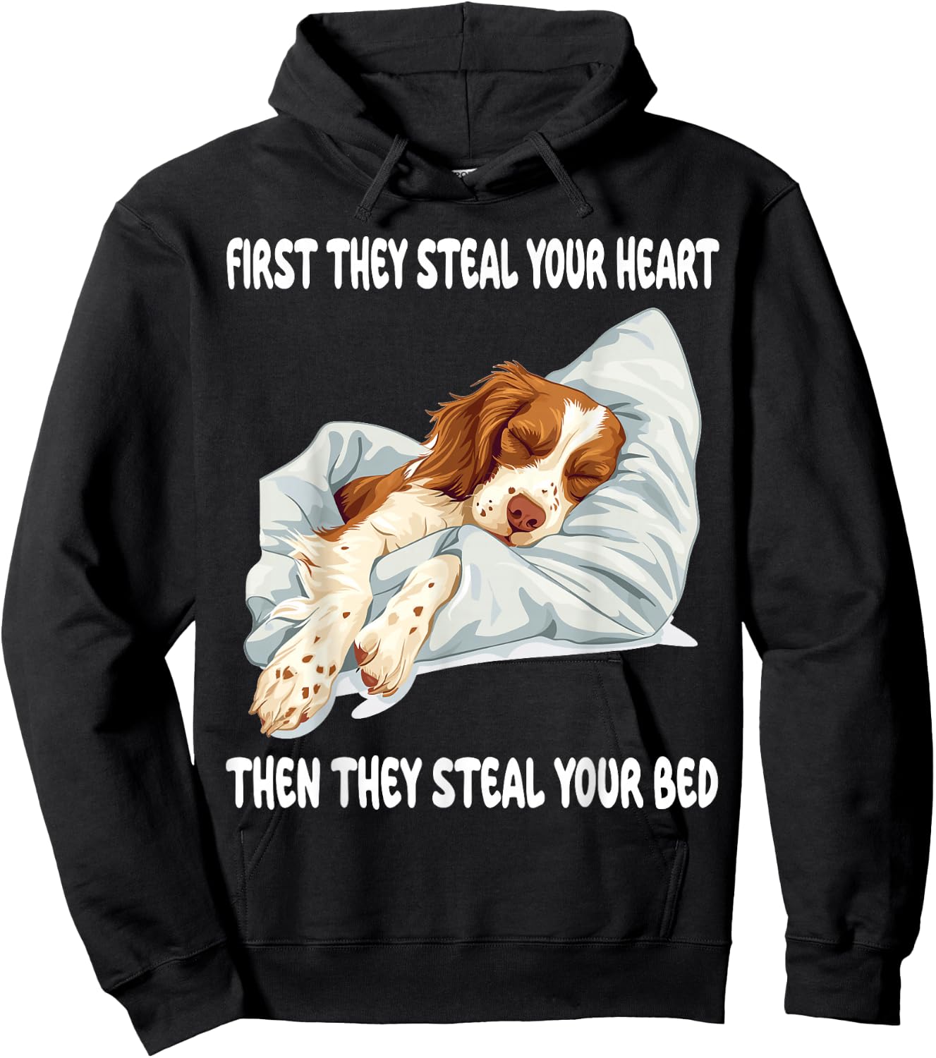 Brittany Spaniel Sleeping Pajamas Nightgown Hoodie - Hoodie | Black
