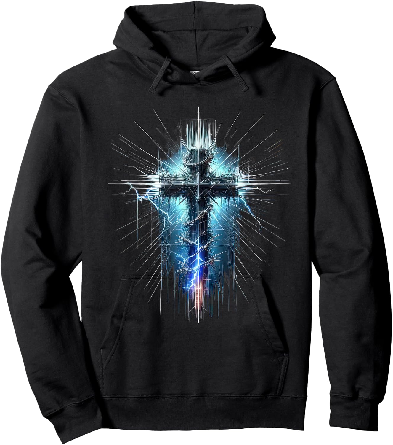 Christian Cross Punk Art Style Distressed Crown of thorns Hoodie - Hoodie | Black