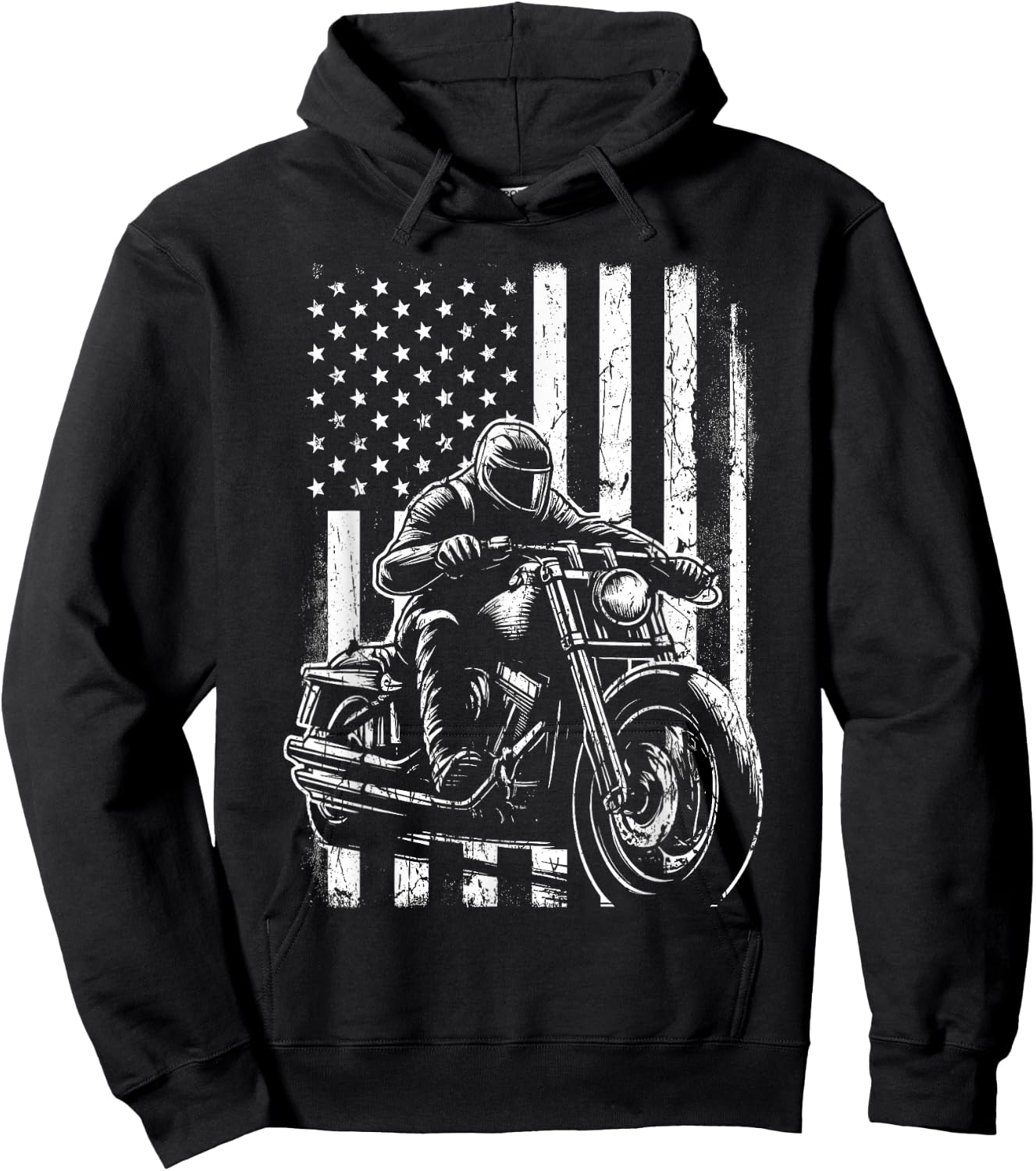 Patriotic Motorcycle American US Flag Biker Hoodie - Hoodie | Black