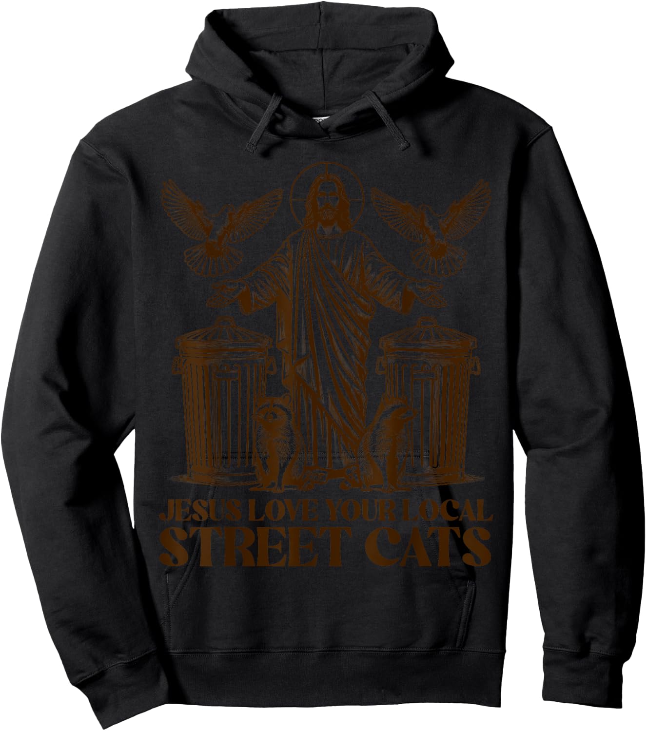 Jesus Love Your Local Street Cats Christian Raccoon Bird Hoodie - Hoodie | Black