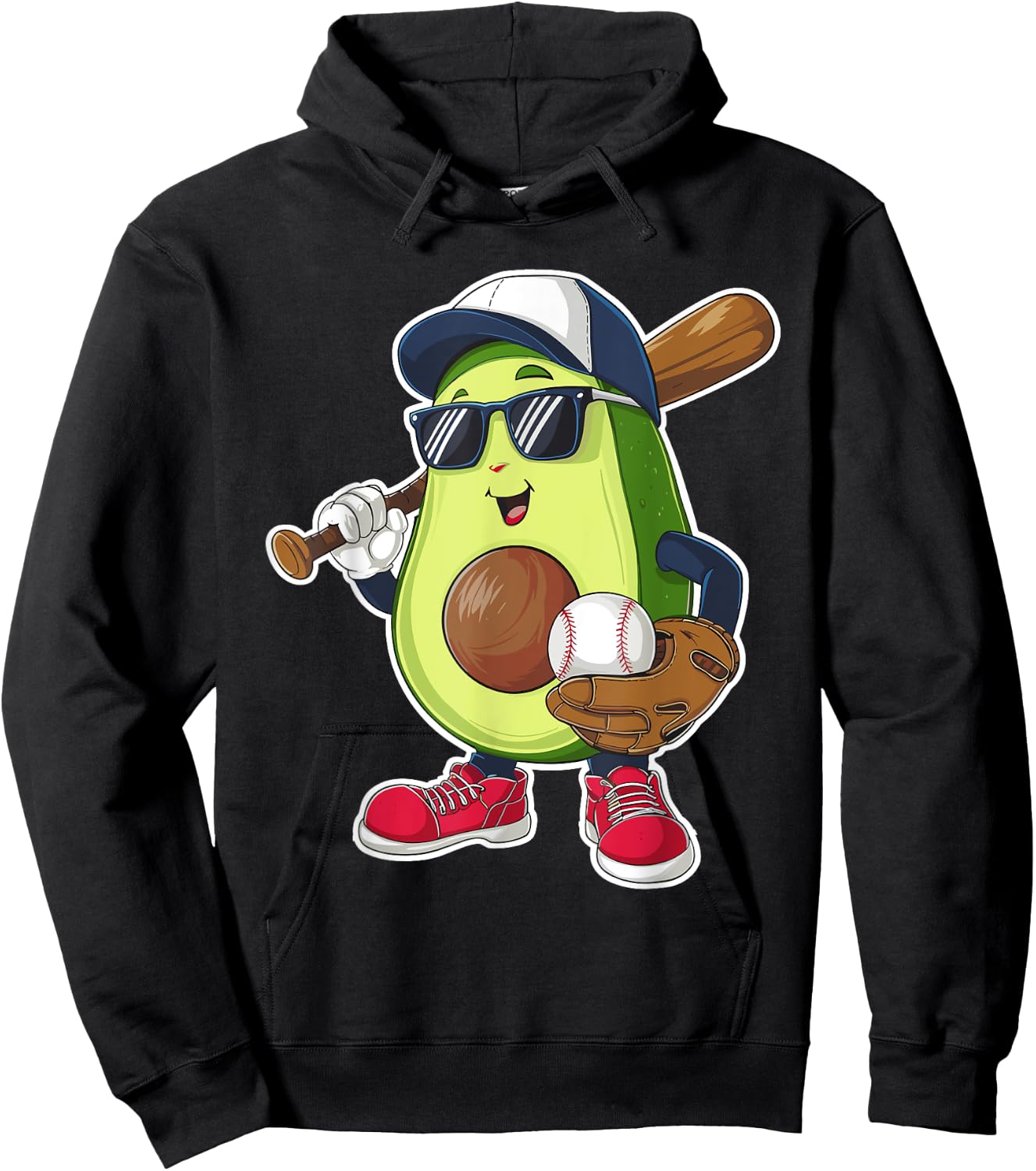 Sport Fruit Cute Avocado Baseball Player Avocado Softball Hoodie - Hoodie | Black