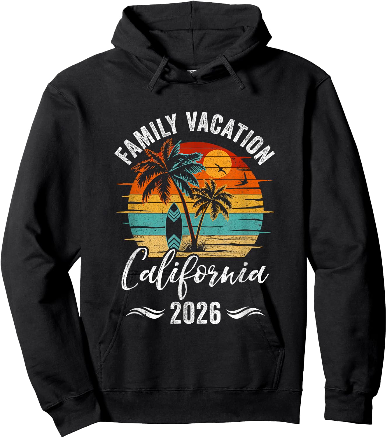 Family Vacation 2026 Vintage California Summer Matching Trip Hoodie - Hoodie | Black