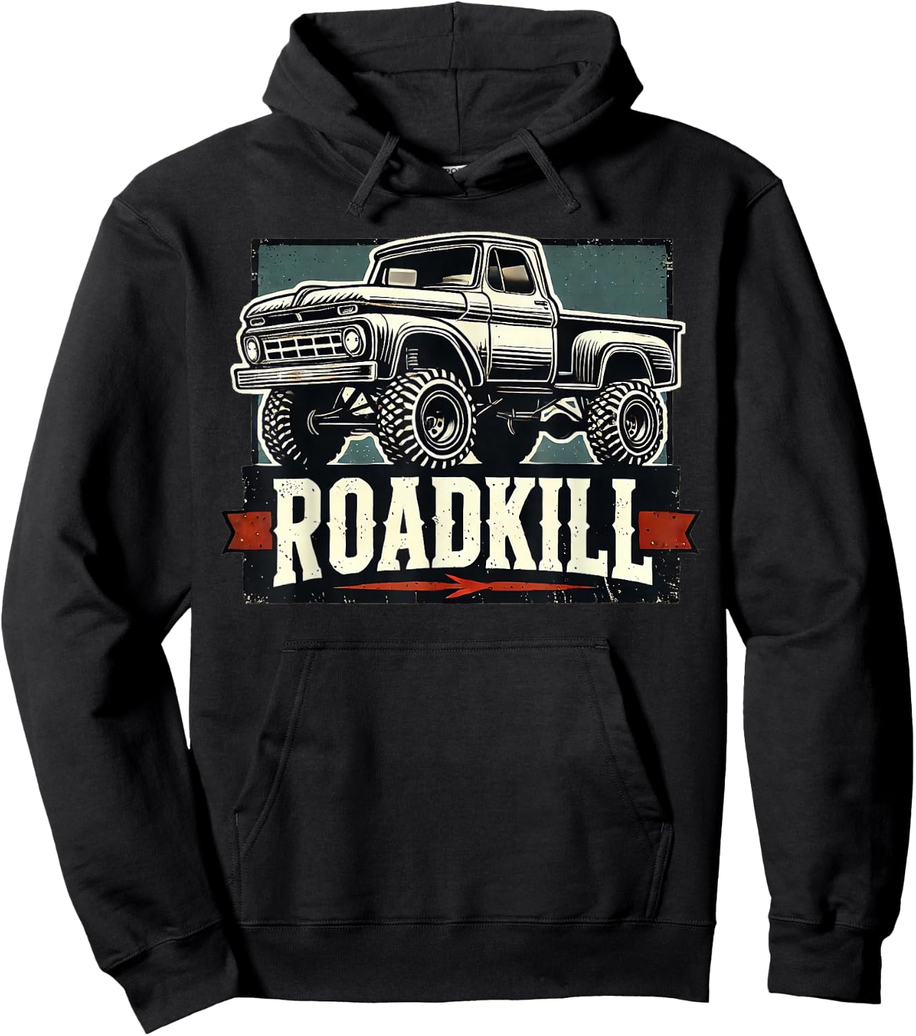 Motortrend Vintage Muscle Roadkill Pickup in Action - Black, -Adults, Short Sleeve, Letter Print, Modern, Vehicle Theme Hoodie - Hoodie | Black