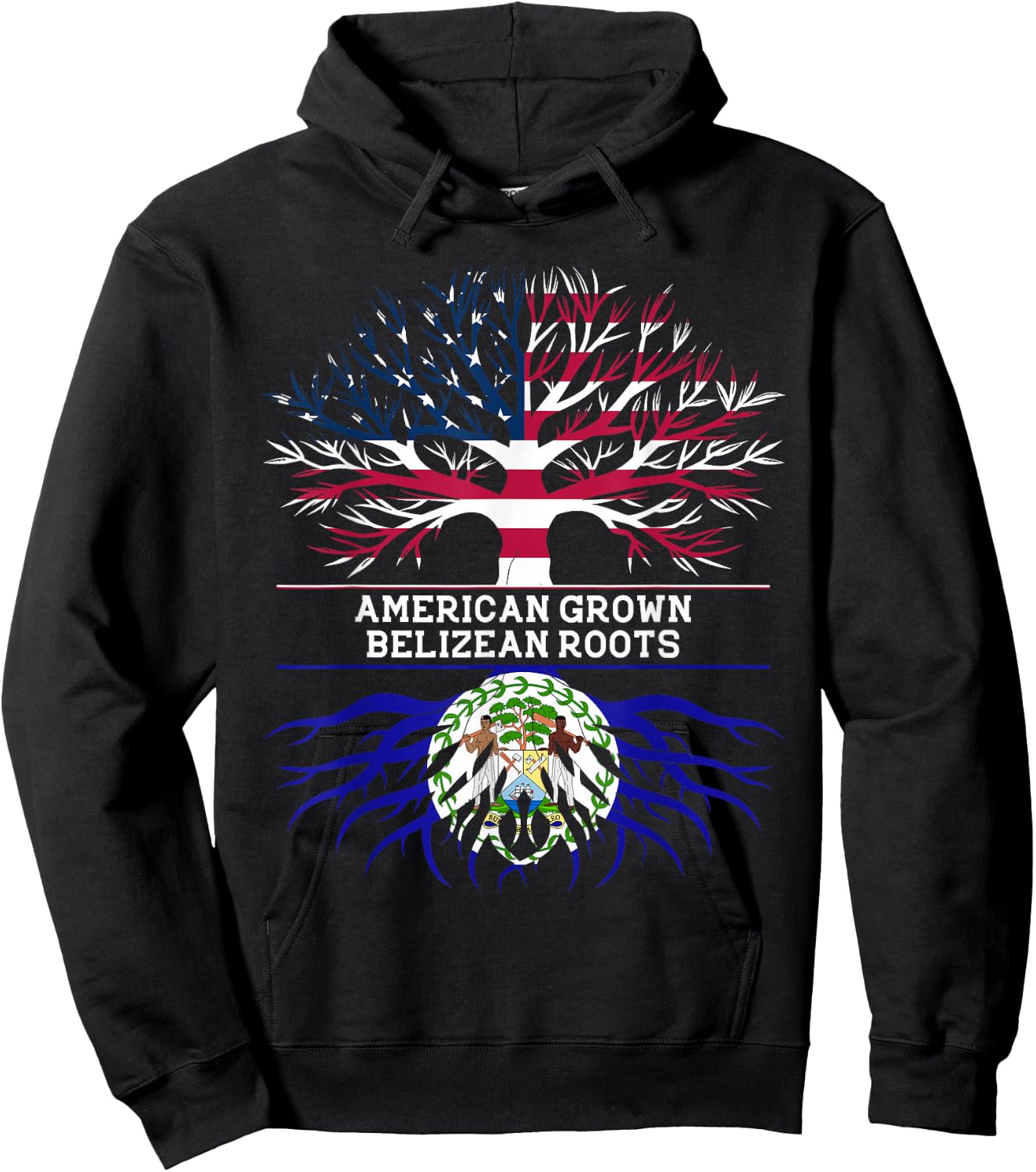 American Grown Belizean Roots Belize USA Flag Hoodie - Hoodie | Black