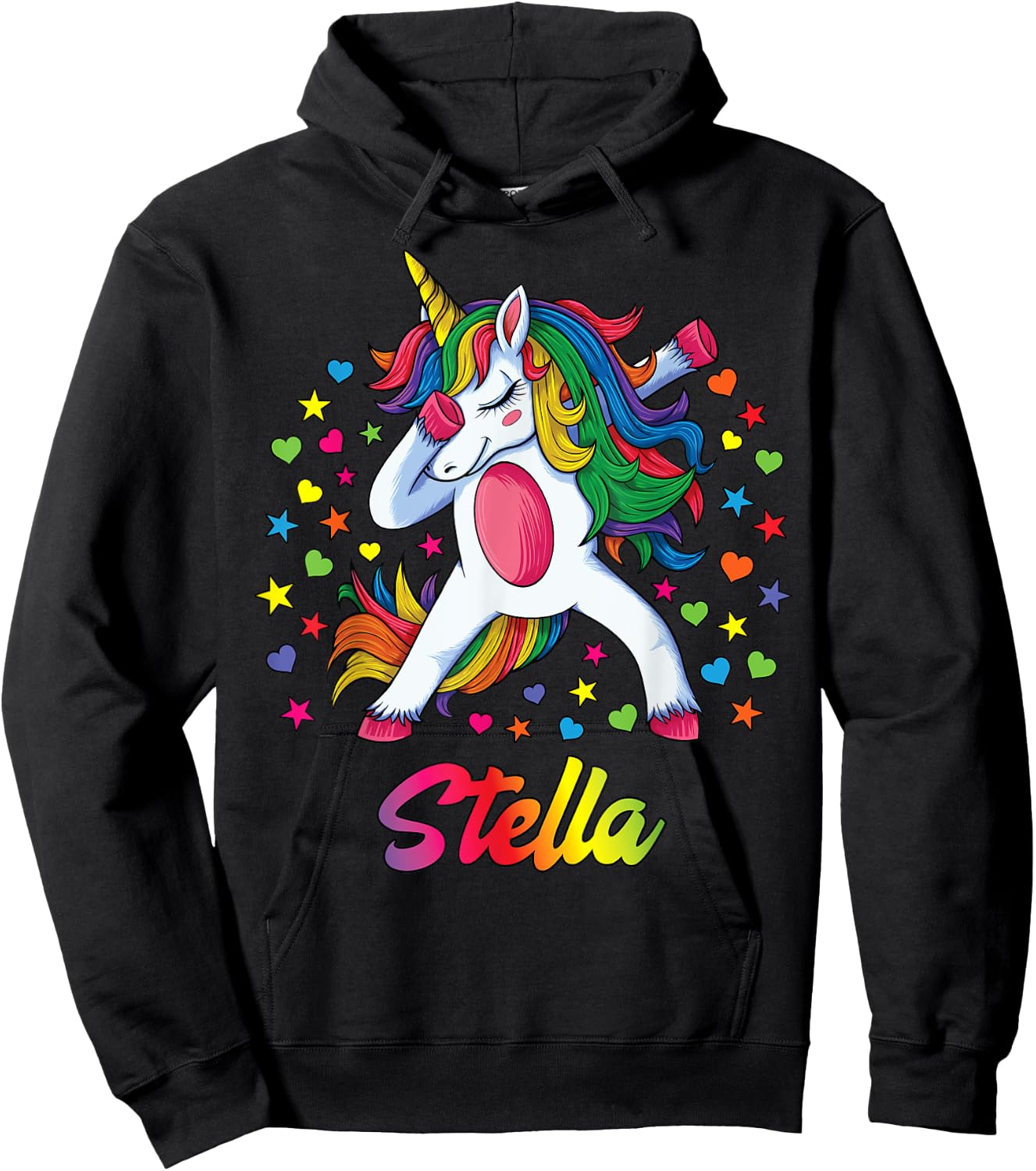 Stella Personalised Name Unicorn Girl Gift Hoodie - Hoodie | Black