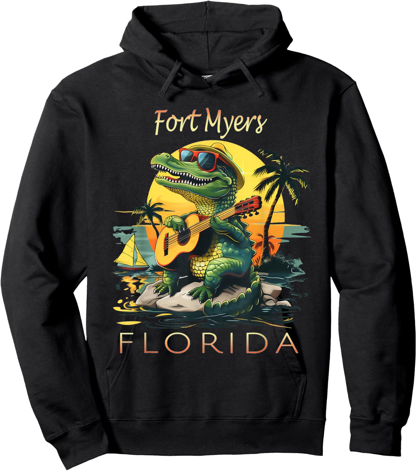 Fort Myers Florida Vacation Cute Alligator Sunset Souvenir Hoodie - Hoodie | Black