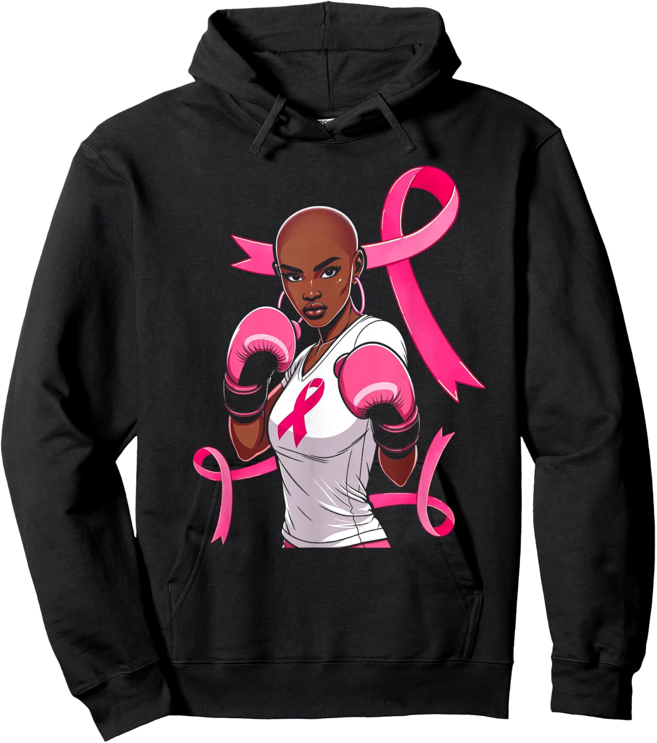 Breast Cancer Awareness African American Afro Pink Ribbon Hoodie - Hoodie | Black