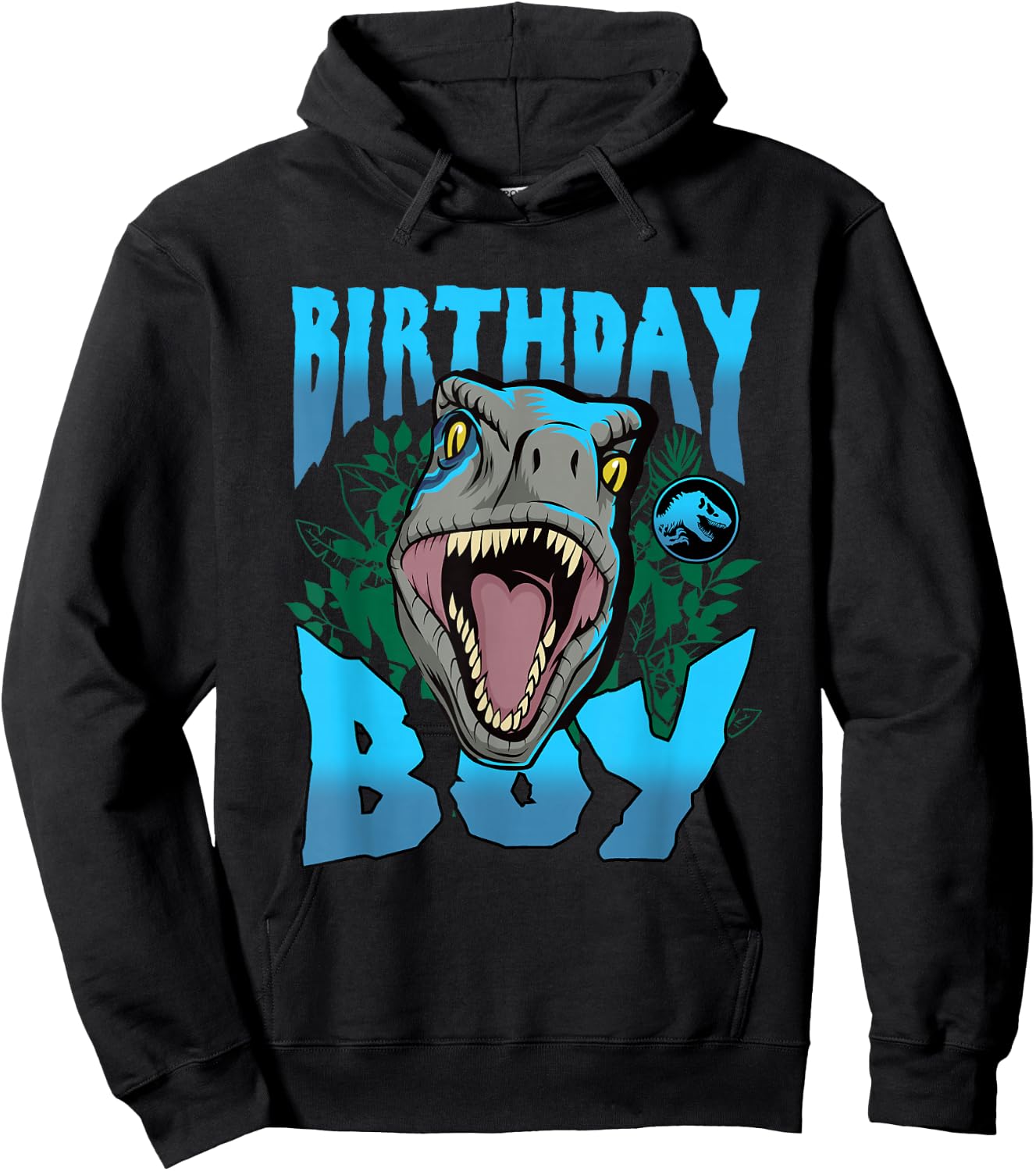 Jurassic World Birthday Boy Roaring Velociraptor Blue Logo Hoodie - Hoodie | Black