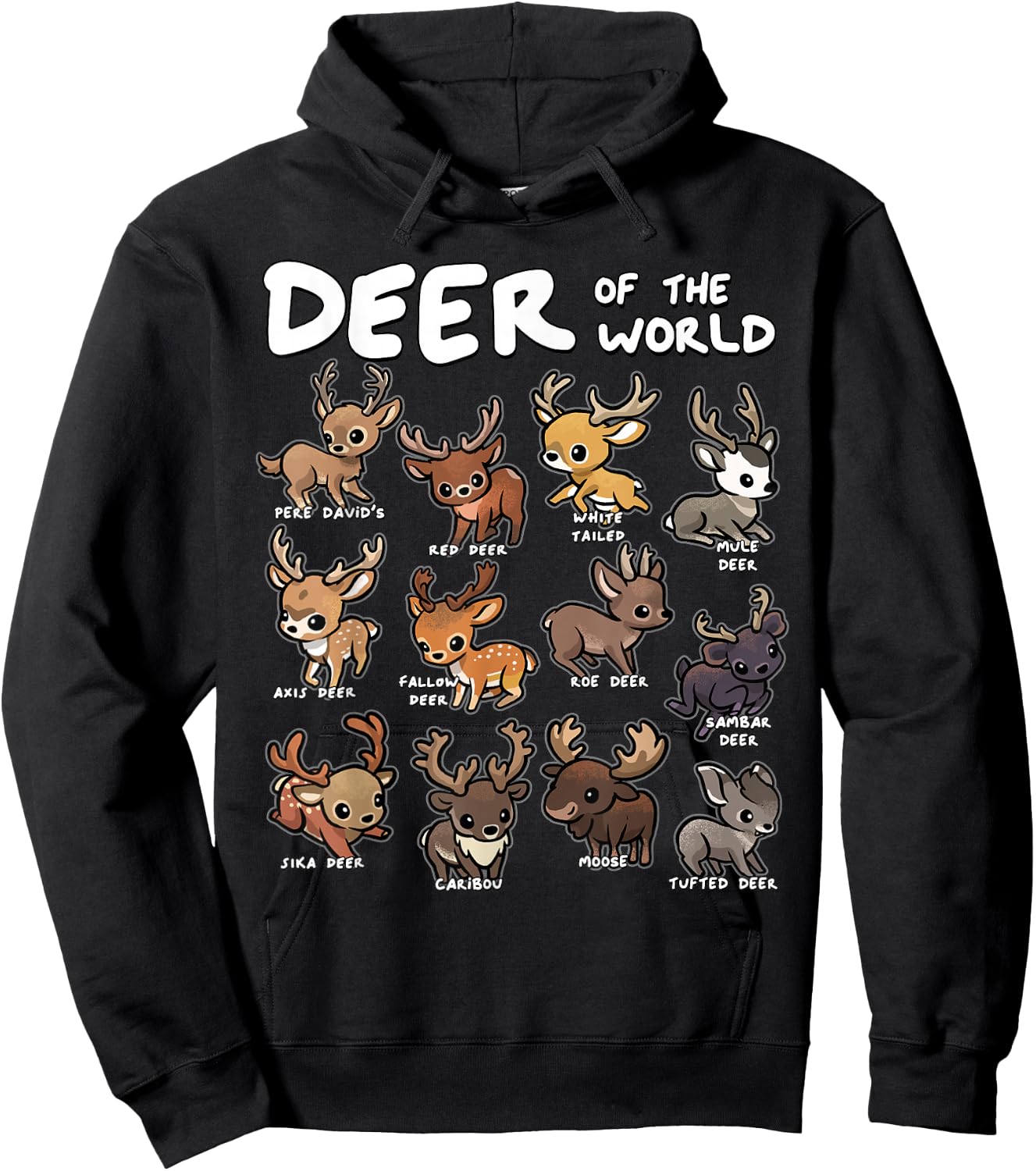 Deer Shirt Deer of The World Educational Deer Lover Hunter Hoodie - Hoodie | Black