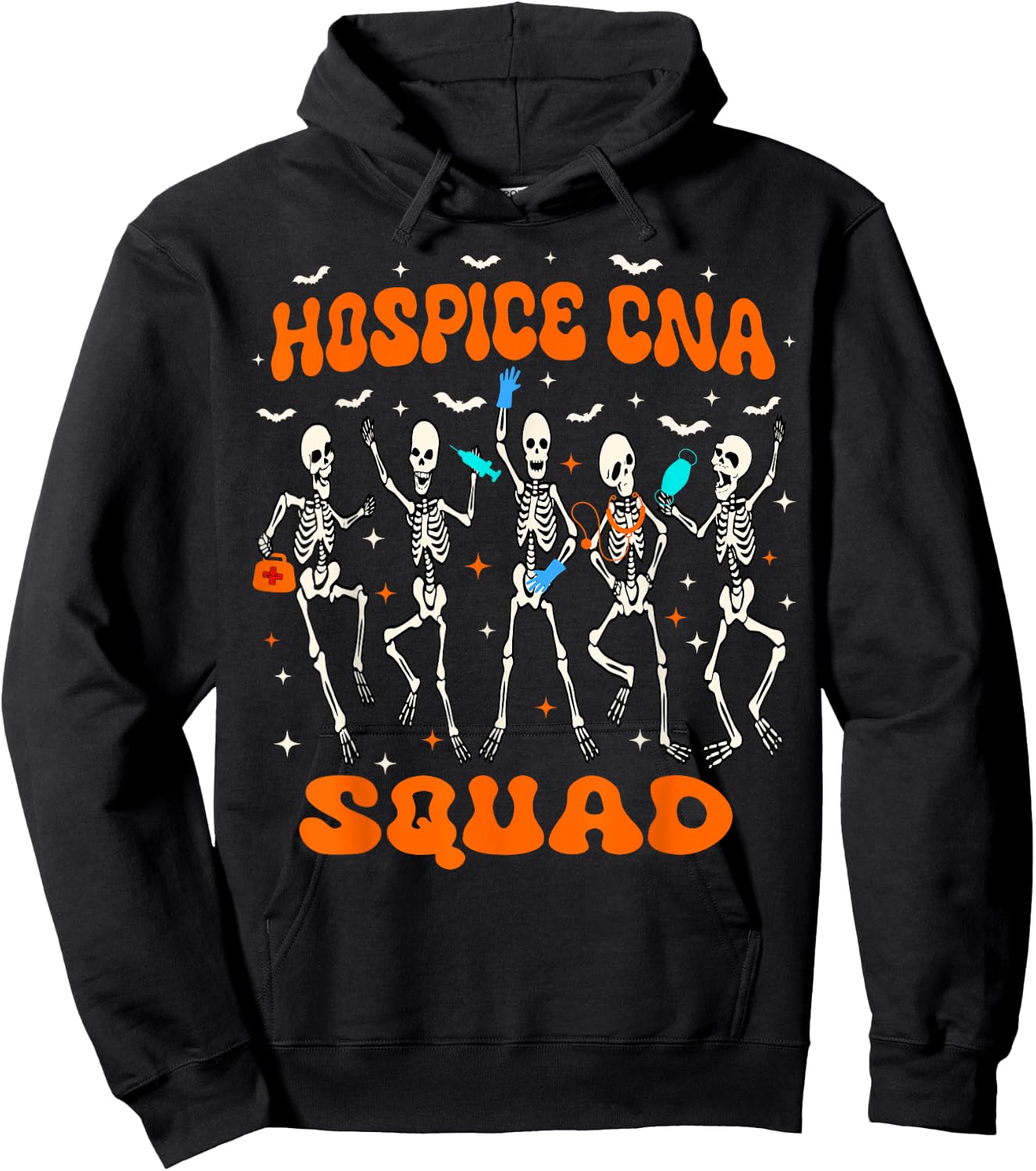 Hospice CNA Squad Halloween Skeleton Stethoscope Bandage Hoodie - Hoodie | Black