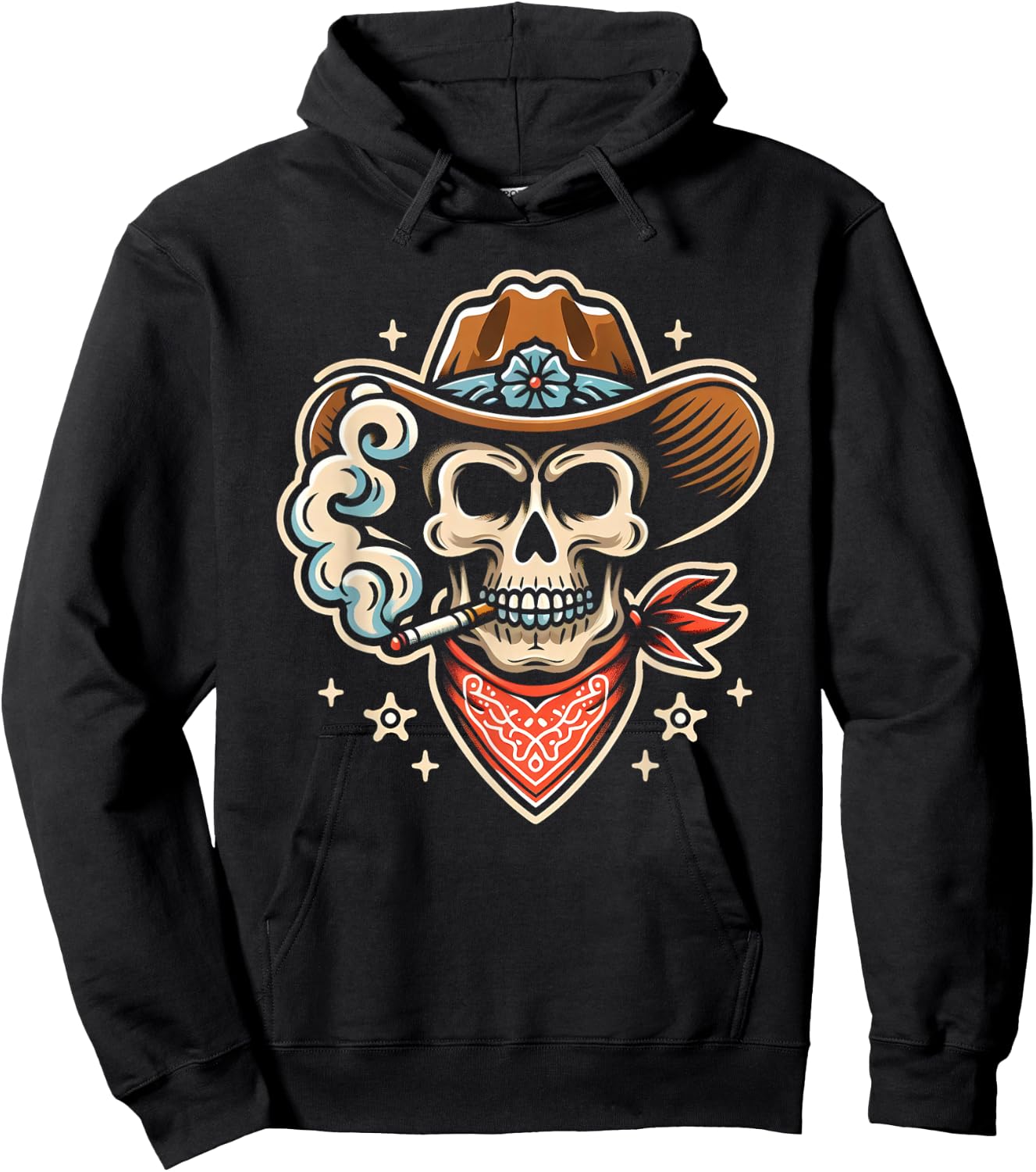 Cowboy Skull Traditional Tattoo Artist Inked Western Hoodie - Hoodie | Black