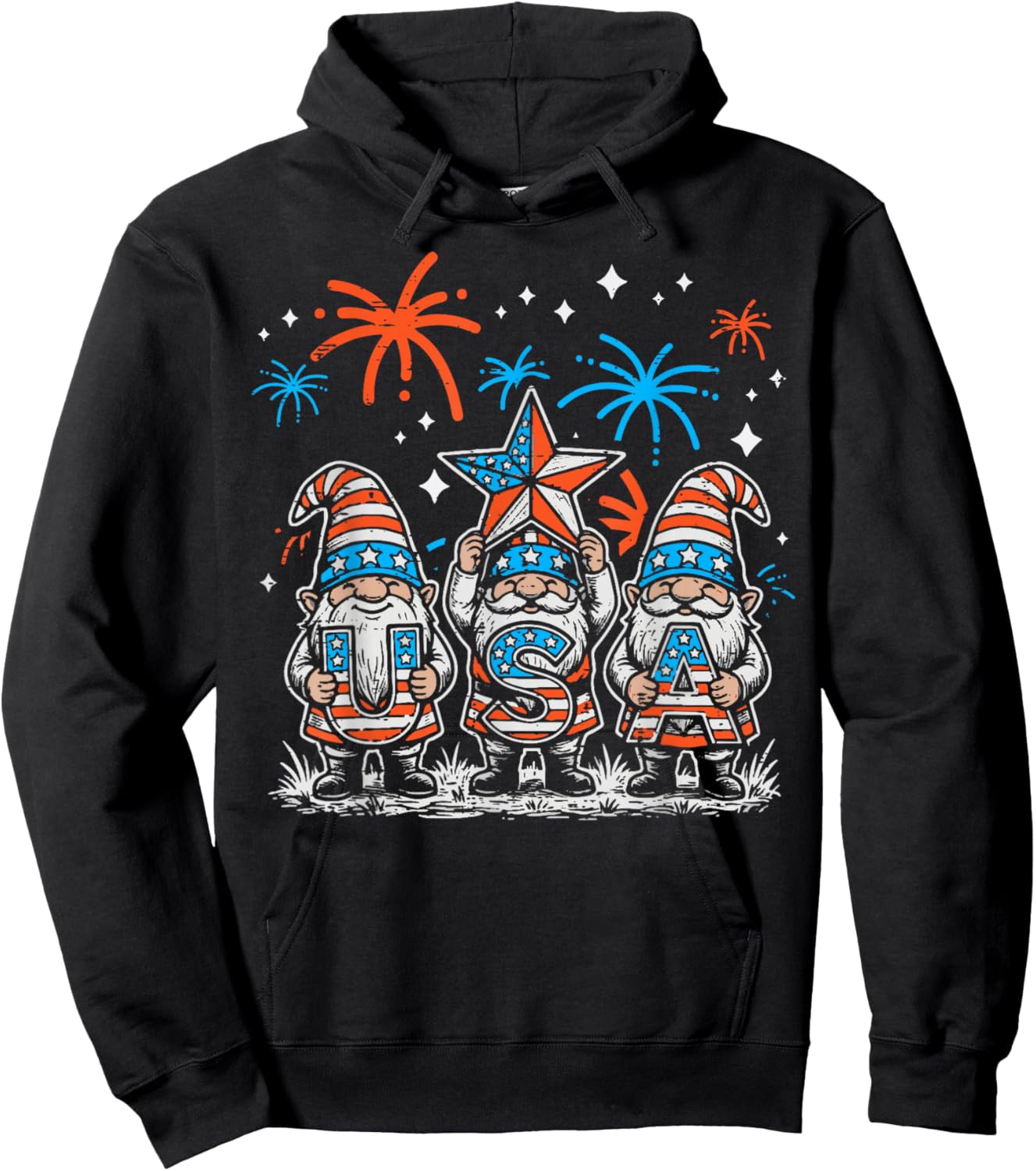 4th of July Gnomes USA Fireworks Patriotic Men Women Kids Hoodie - Hoodie | Black