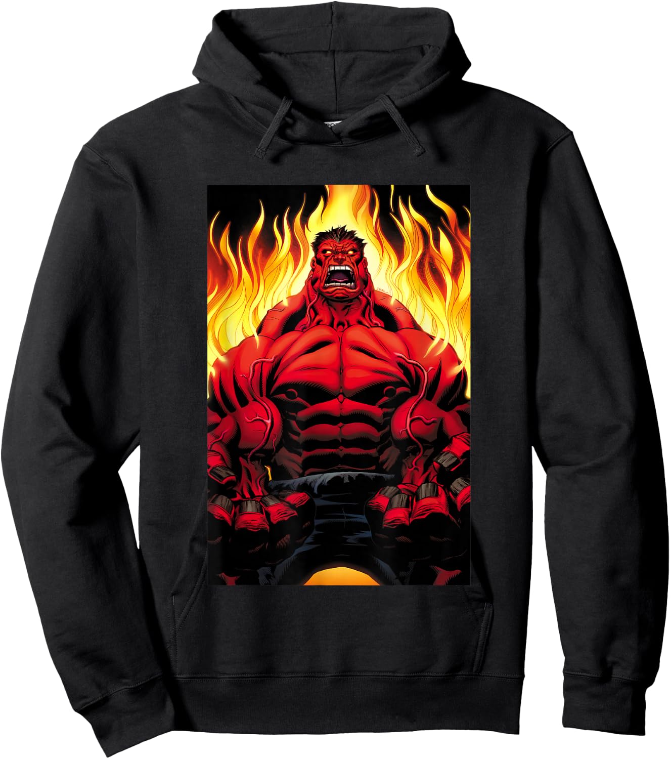 Marvel Universe Classic Red Hulk Extreme Rage On Fire Hoodie - Hoodie | Black