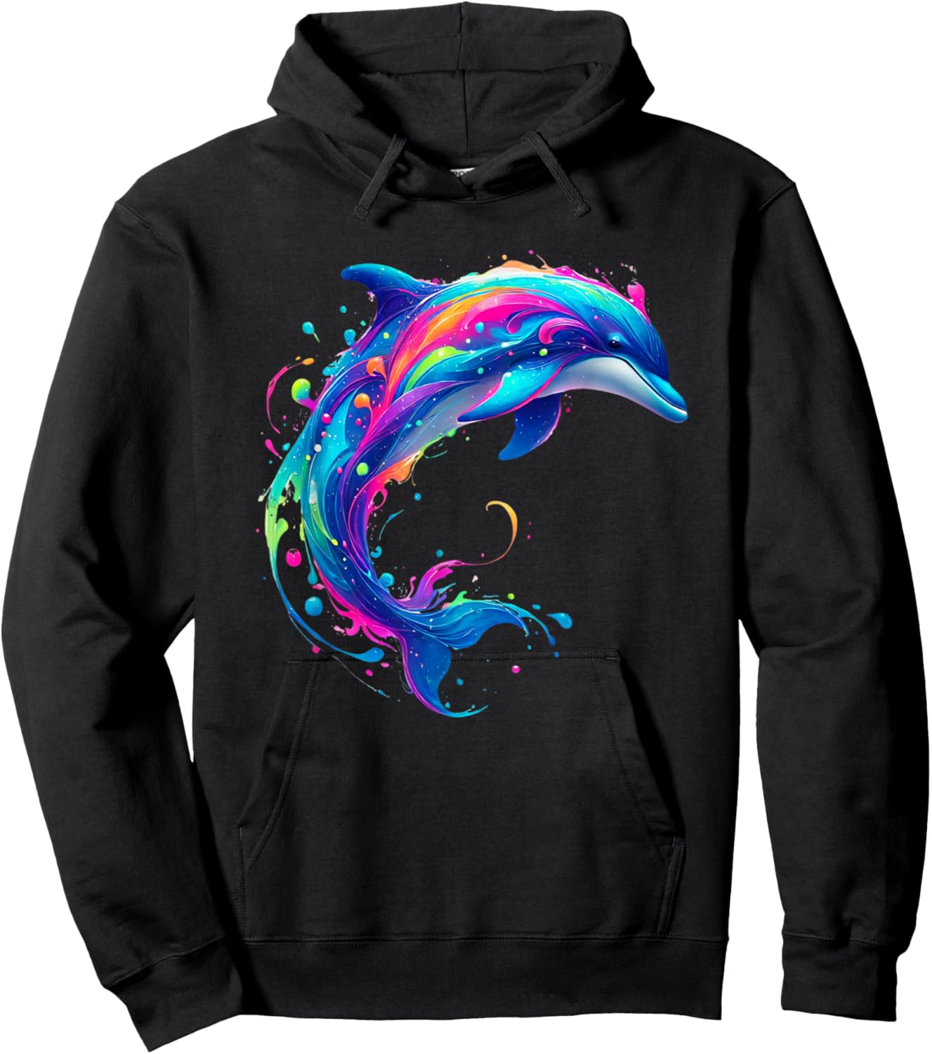 Cute Dolphin Watercolor Art Splash Ocean Animal Lover Hoodie - Hoodie | Black