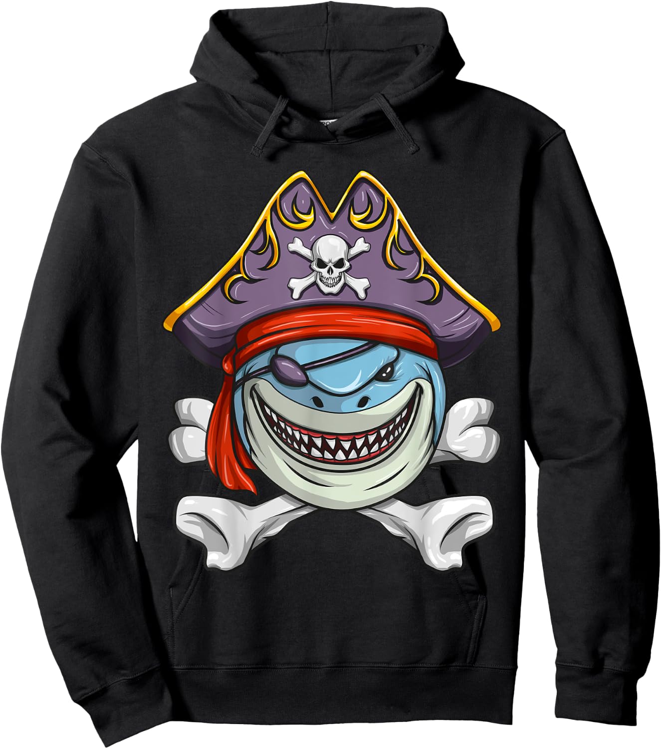 Pirate Shark Funny Cross Bones Halloween Costume Hoodie - Hoodie | Black