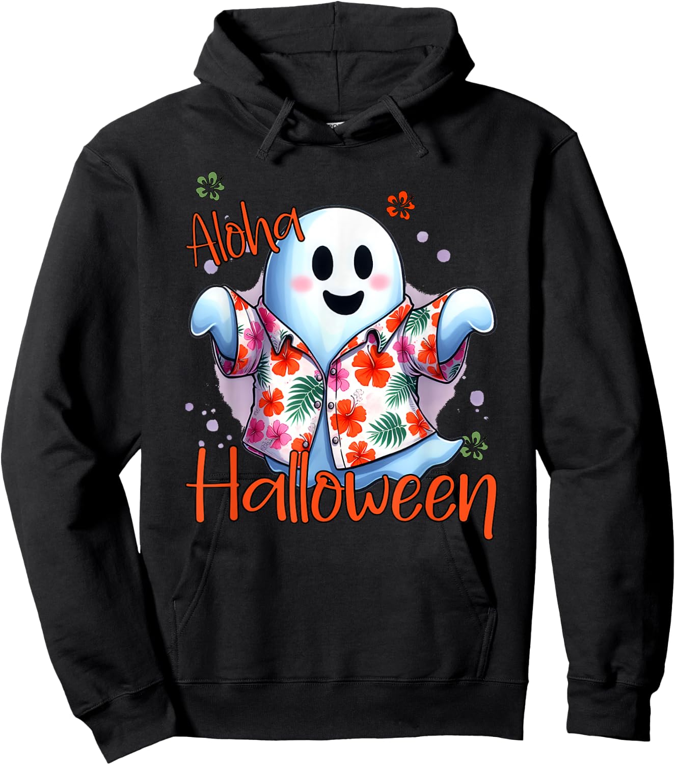 Aloha Halloween Ghost Funny Hawaiian Hoodie - Hoodie | Black