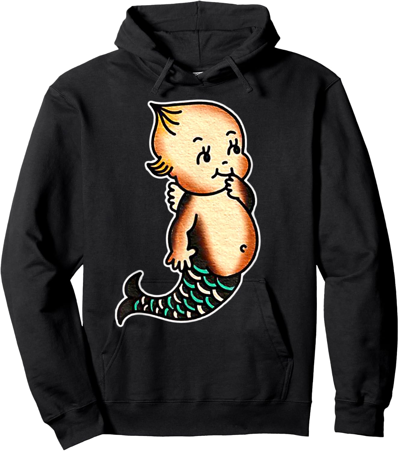 Kewpie Baby Mermaid Traditional Tattoo Flash Hoodie - Hoodie | Black
