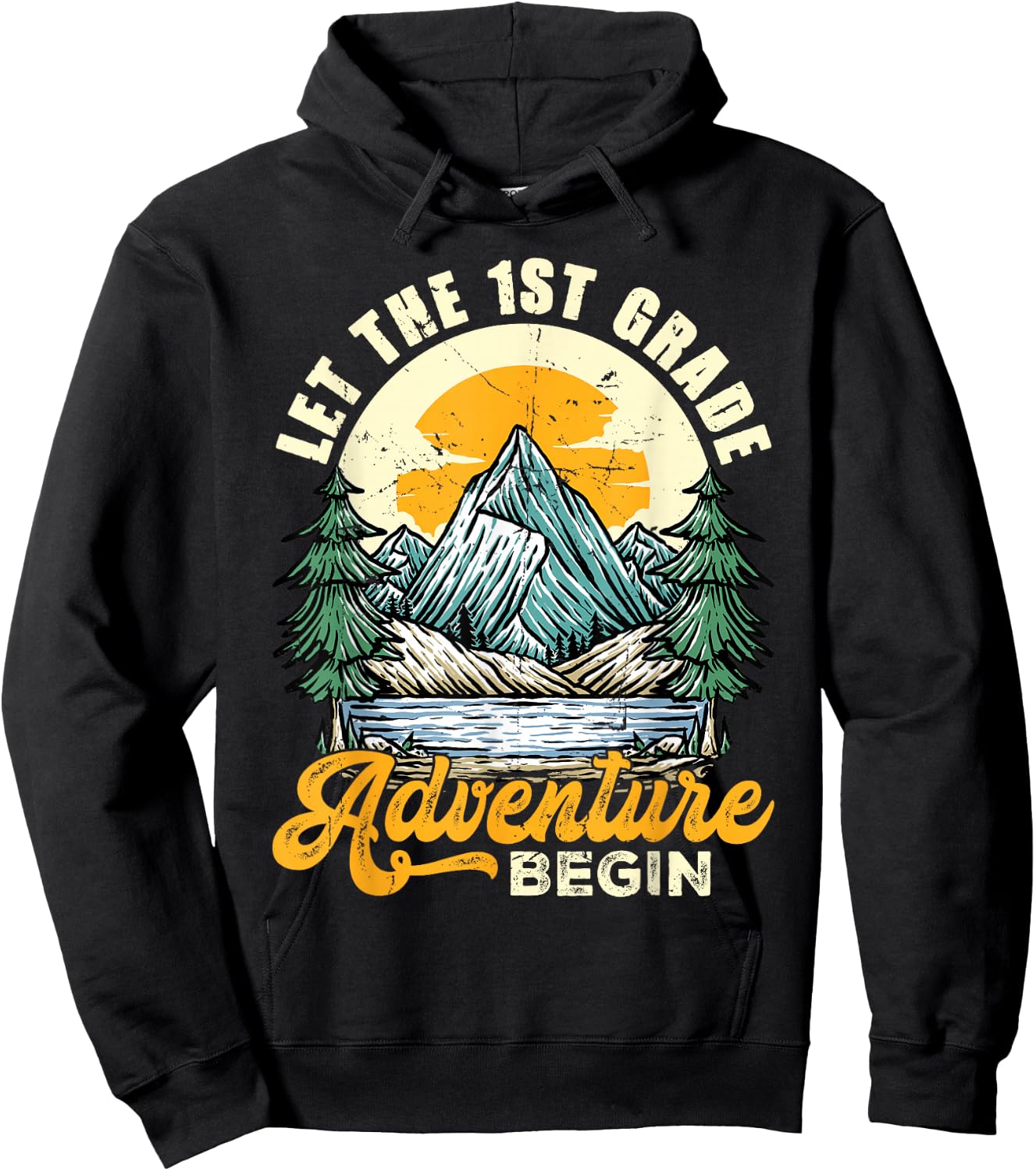 Retro Let The 1st Grade Adventure Begin Back To School Boys Hoodie - Hoodie | Black
