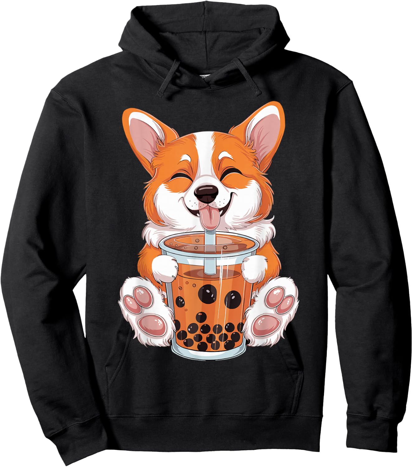 Corgi Dog Bubble Boba Tea Anime Cute Kawaii Corgi Dog Hoodie - Hoodie | Black