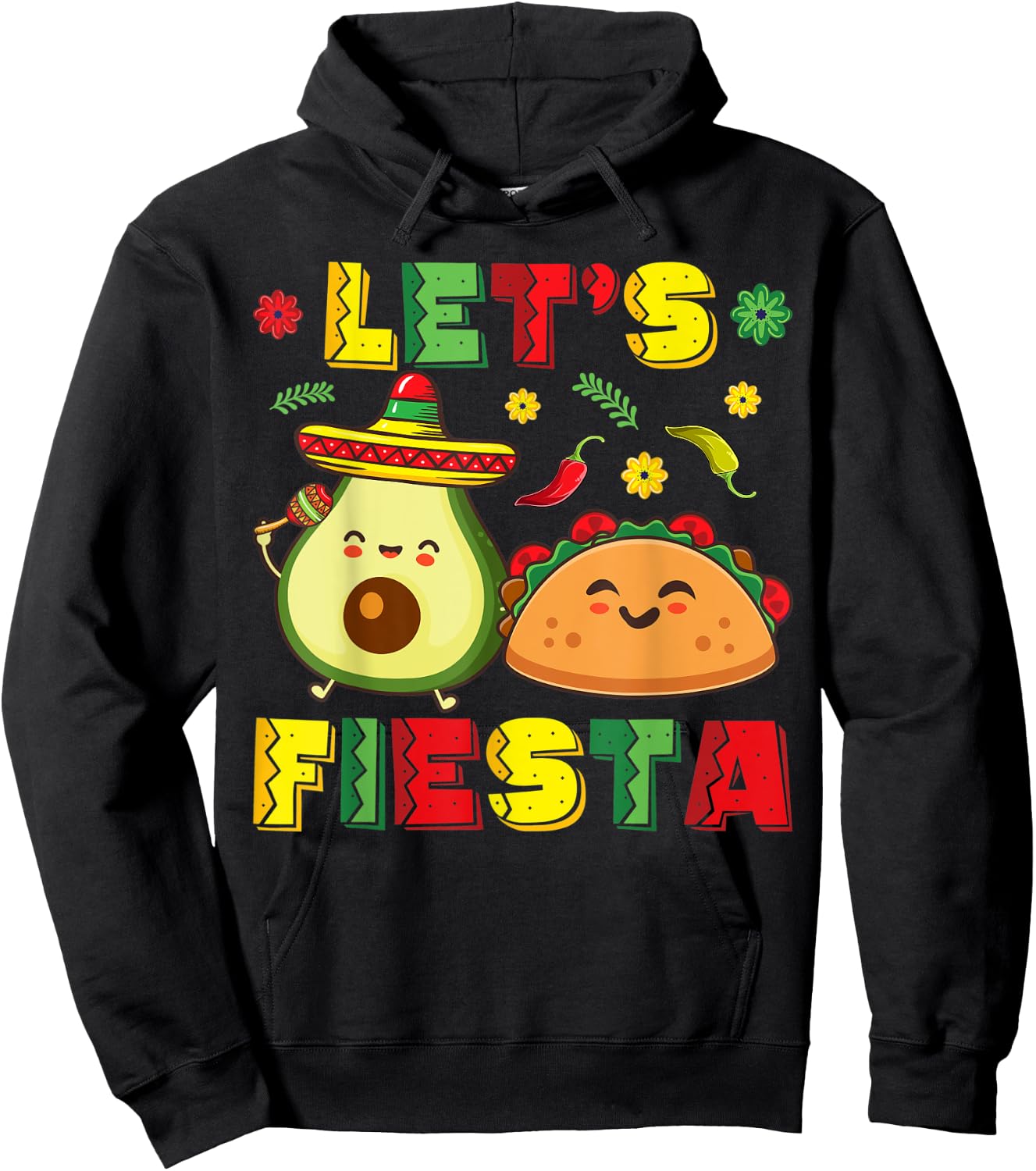Mexican Cinco De Mayo Shirt Taco And Avocado Let's Fiesta Hoodie - Hoodie | Black