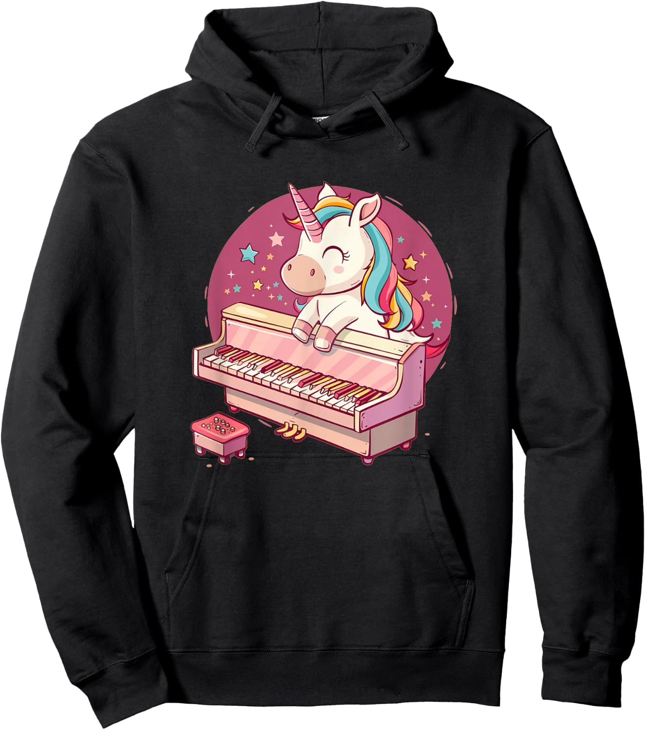 Happy Music Unicorn loves Piano and Music Instruments Hoodie - Hoodie | Black