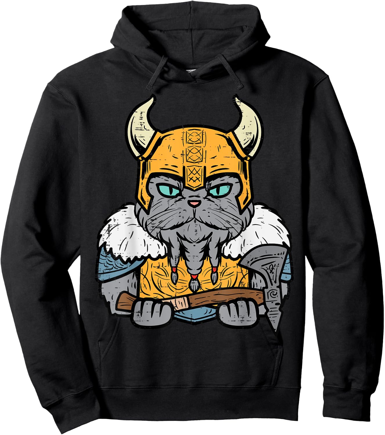 Viking Cat Axe Norse Mythology Kitten Women Girls Kids Men Hoodie - Hoodie | Black