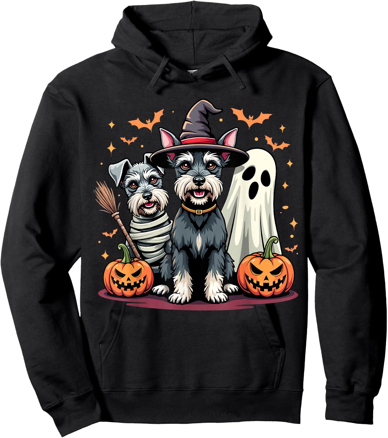 Miniature Schnauzer Halloween Costume Mummy Witch Ghost Dog Hoodie - Hoodie | Black