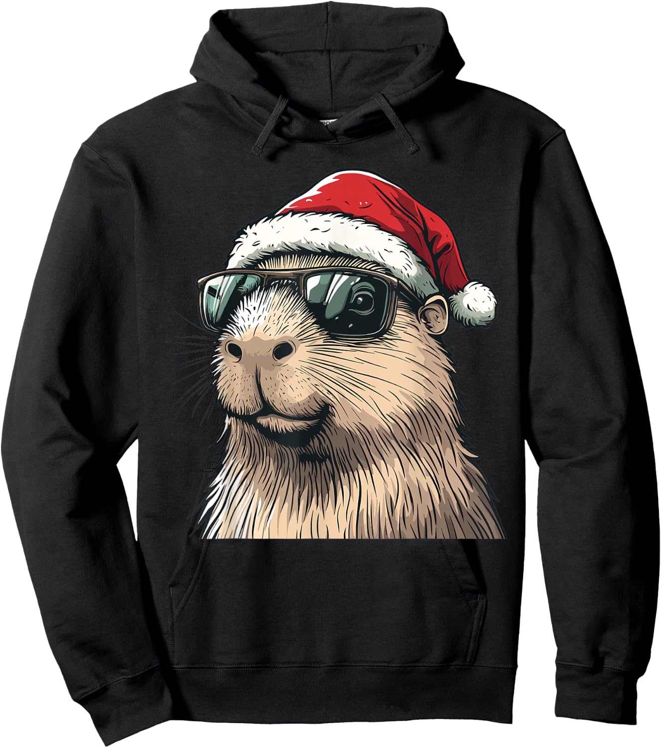 Xmas Capybara Lovers Christmas Pajama Capybara Santa Hat Hoodie - Hoodie | Black