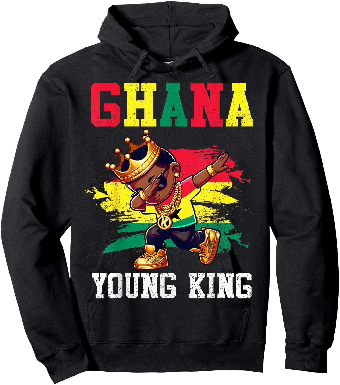 Ghana Young King Ghanaian Boy African Proud Ghanaian Flag Hoodie - Hoodie | Black