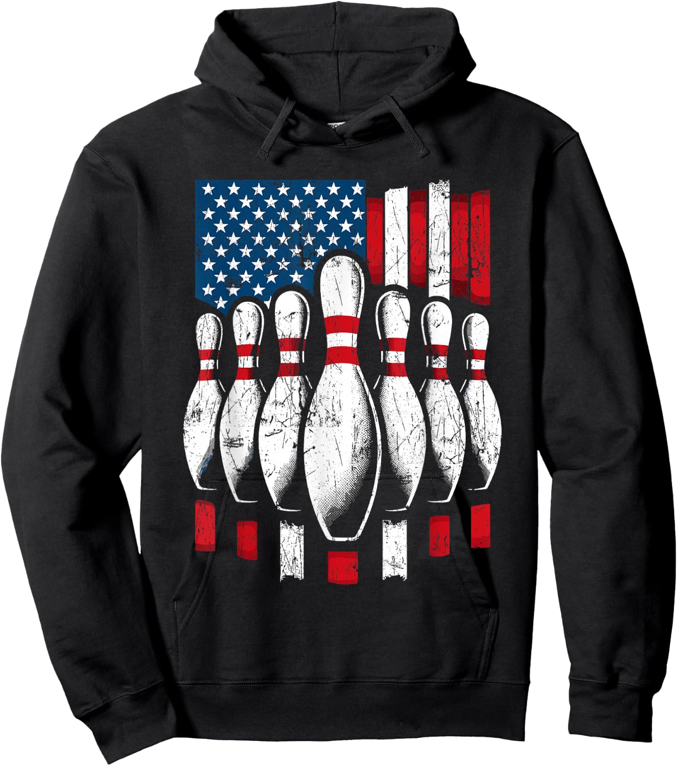 American Flag Patriotic Bowling Hoodie - Hoodie | Black