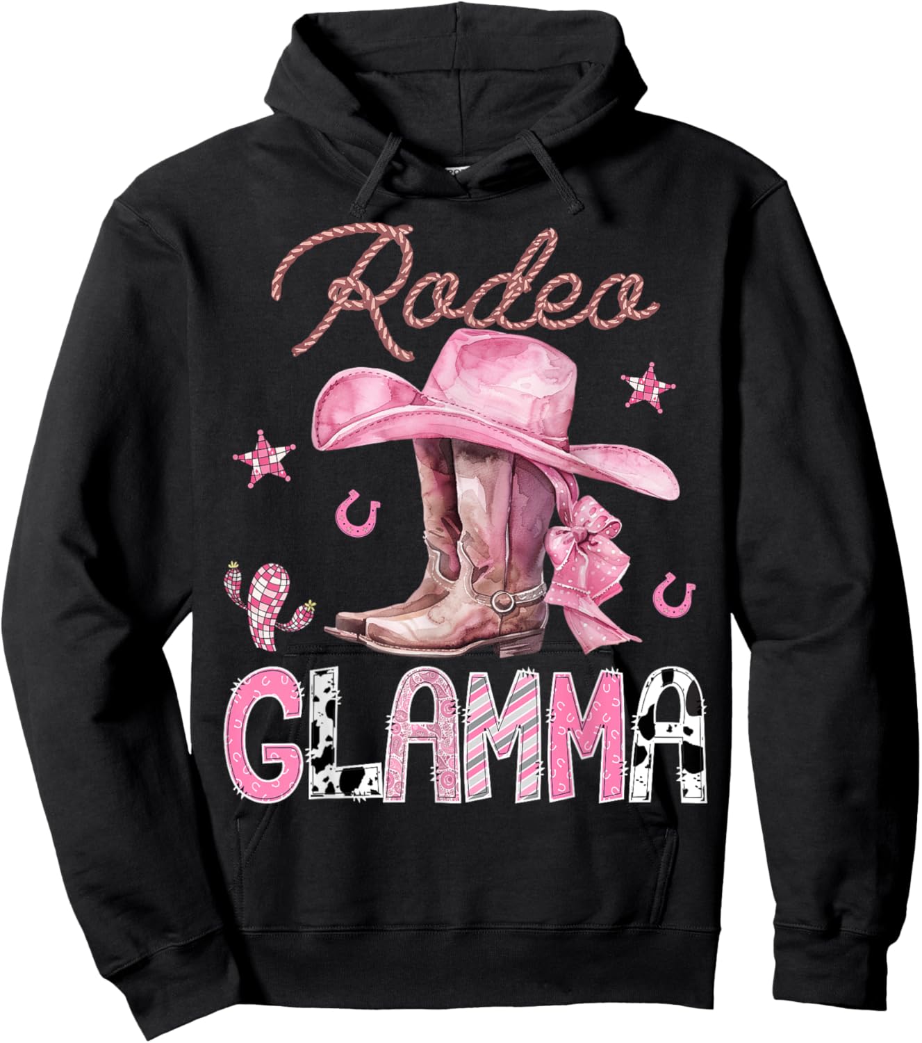 Rodeo Glamma Pink Boots Coquette CowGirl Birthday Party Hoodie - Hoodie | Black