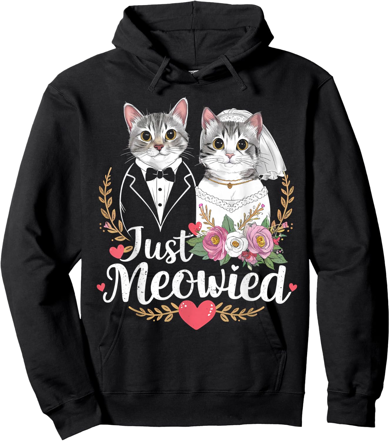 Bachelorette Wedding Party Bride Groom Cats Just Meowied Hoodie - Hoodie | Black