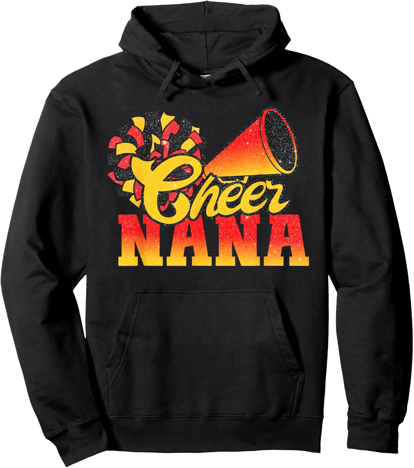 Cheer Nana Biggest Fan Cheerleader Orange Red Gold Pom Pom Hoodie - Hoodie | Black