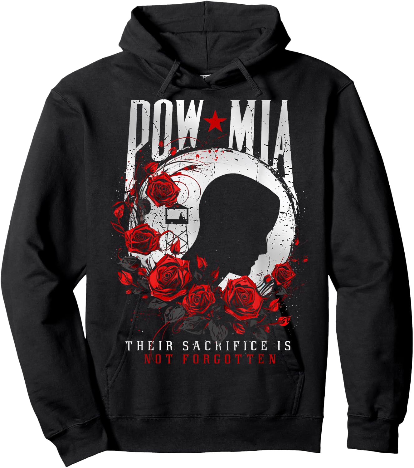 POW/MIA Red Rose Hoodie - Hoodie | Black