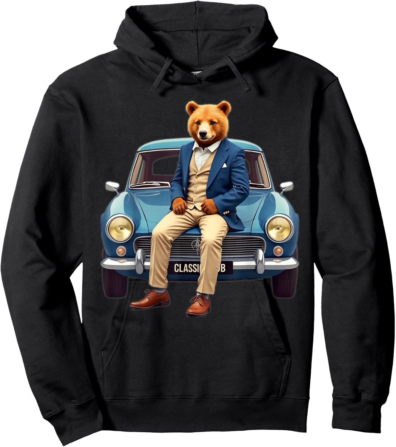 Enjoy Cool Teddy Bear With Classic Car Graphic Designs Fun Hoodie - Hoodie | Black
