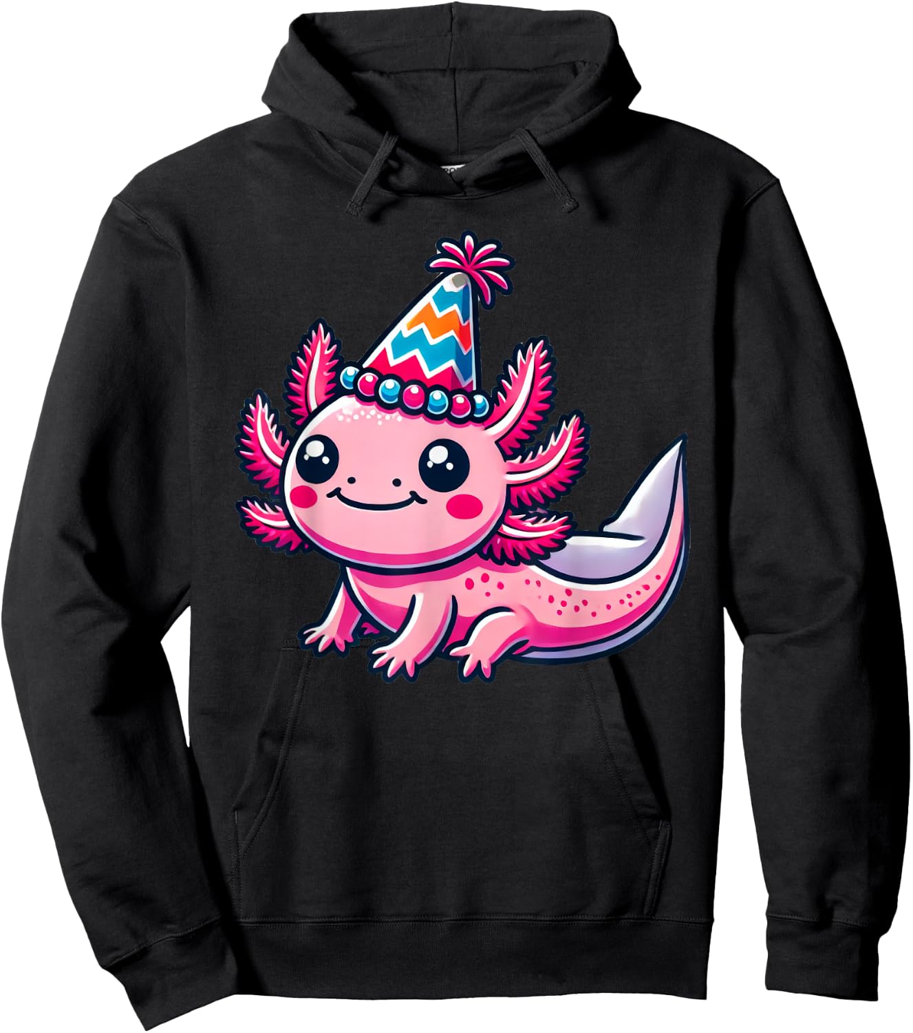 Anime Kawaii Axolotl Birthday Party Hat Hoodie - Hoodie | Black