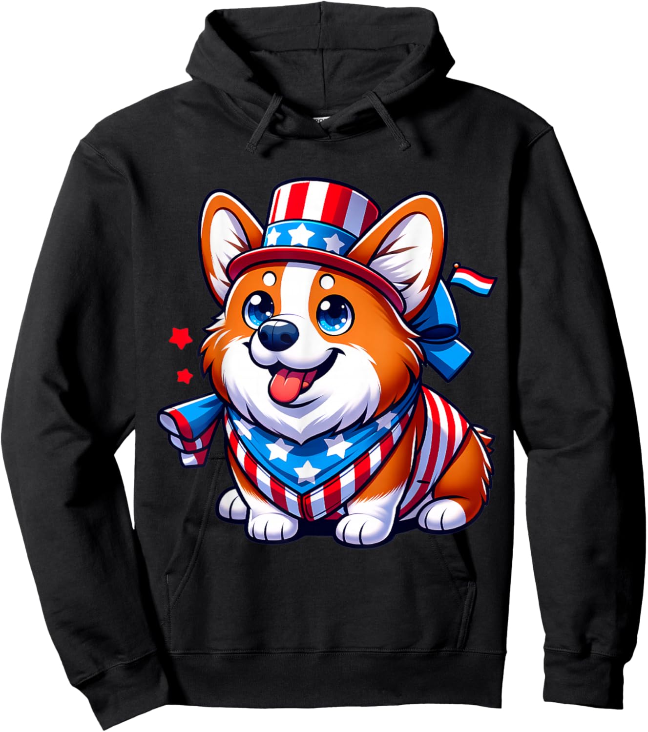Corgi Happy 4th of July Independence Day Men Women Kids Hoodie - Hoodie | Black