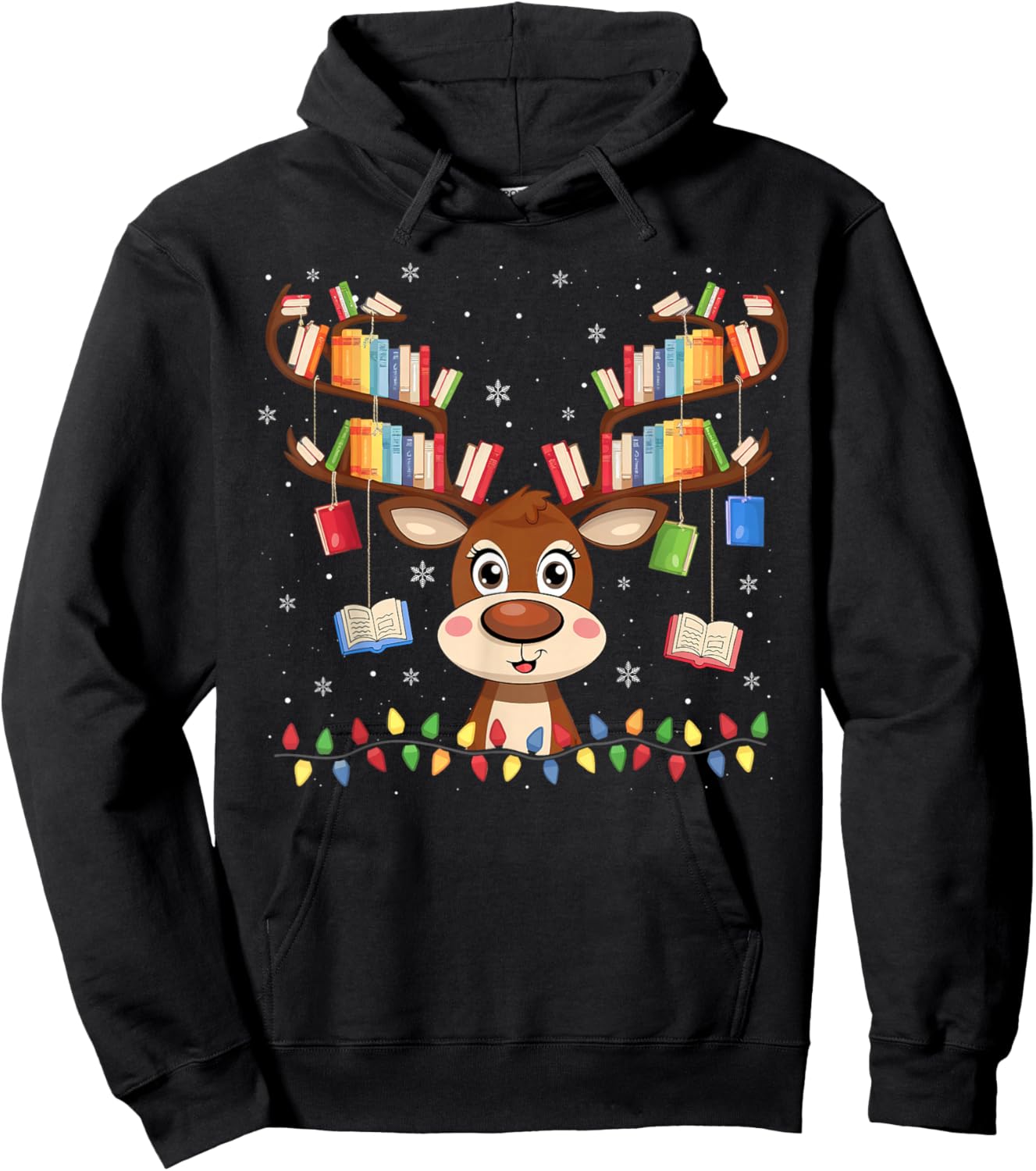 Christmas Librarian Reindeer Matching Family Book Lover Xmas Hoodie - Hoodie | Black