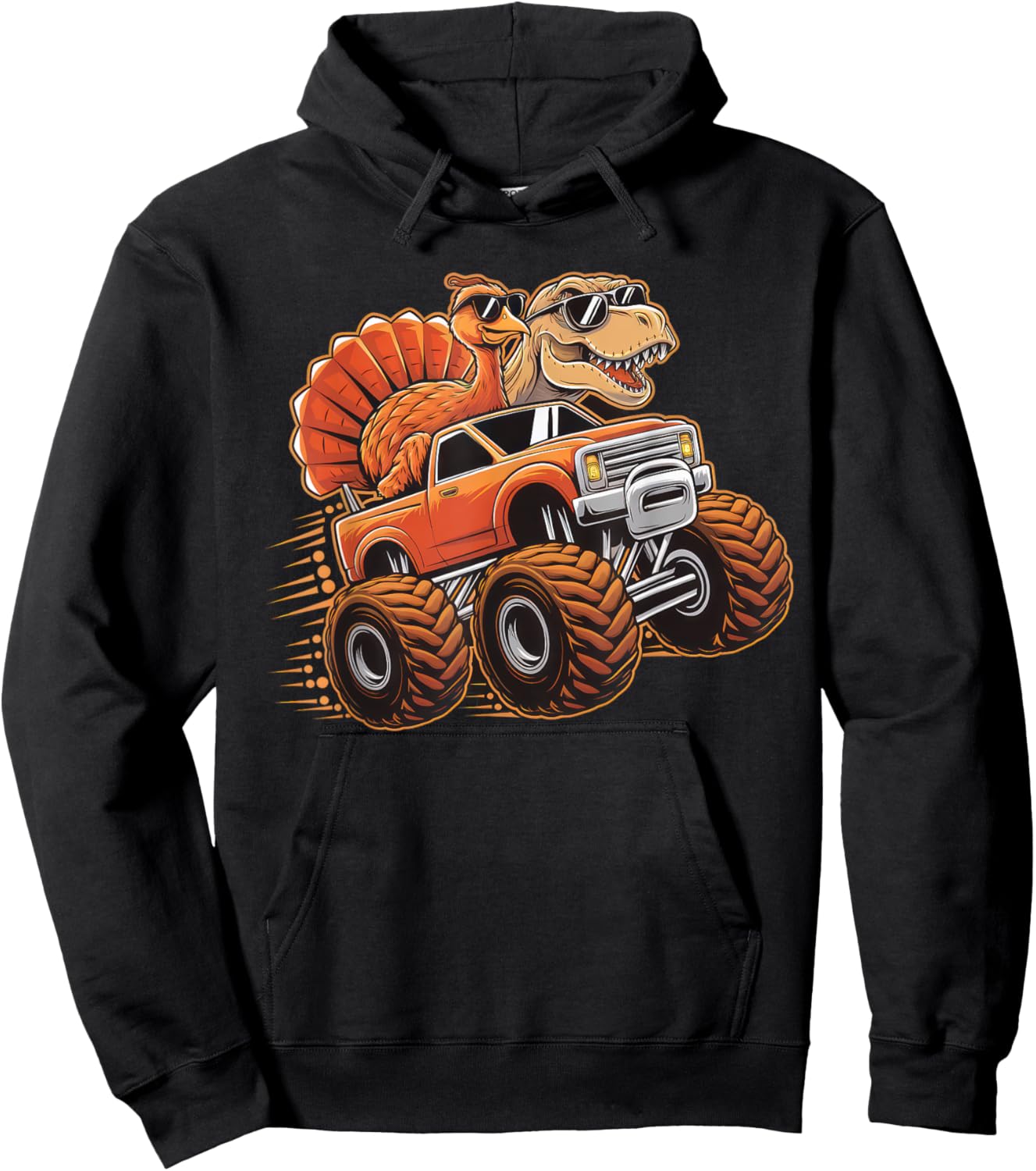 Monster Truck Thanksgiving Dinosaur Shirt Kids Boys Toddlers Hoodie - Hoodie | Black