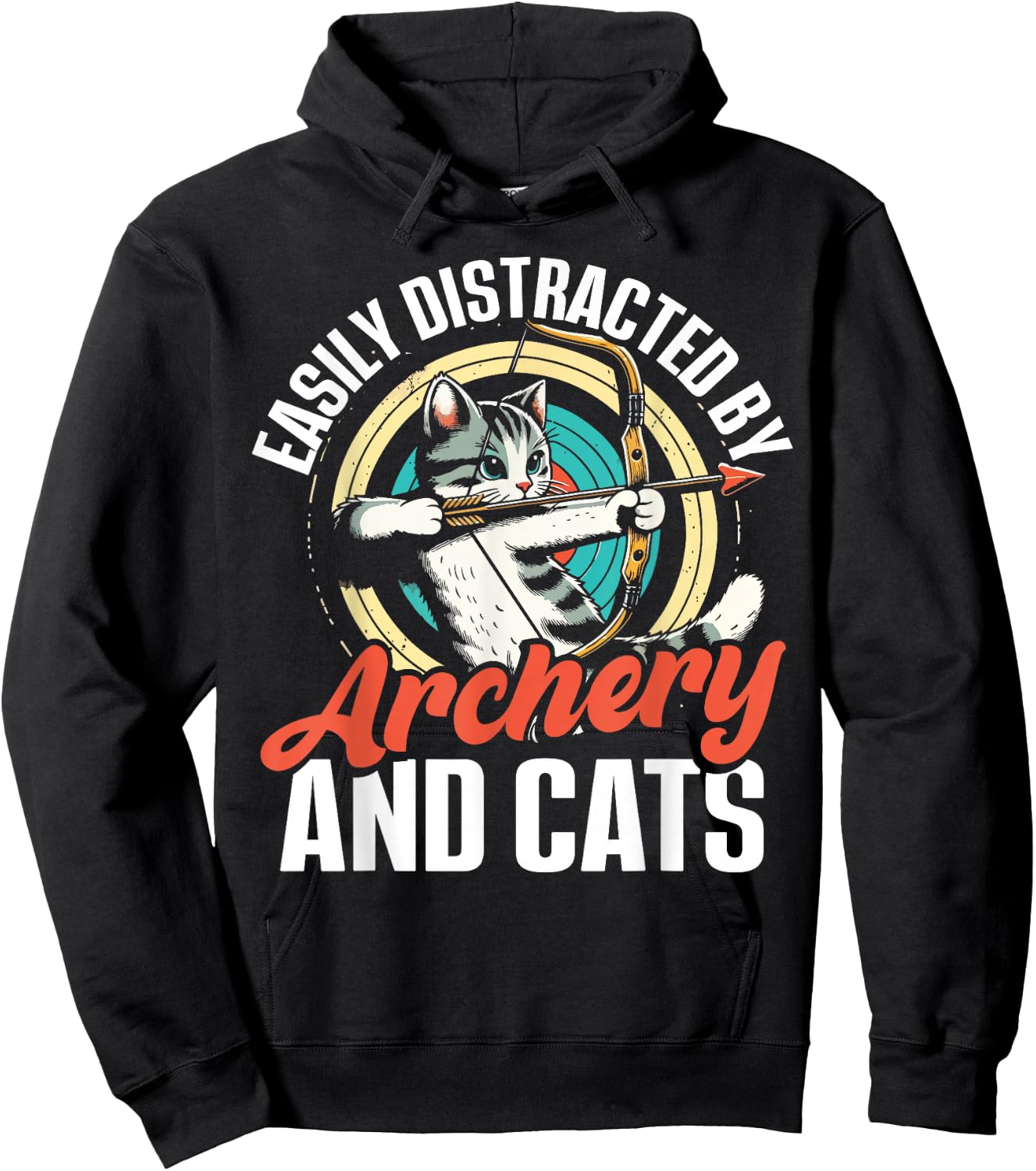 Funny Cat Parent Gift Easily Distracted by Archery and Cats Hoodie - Hoodie | Black