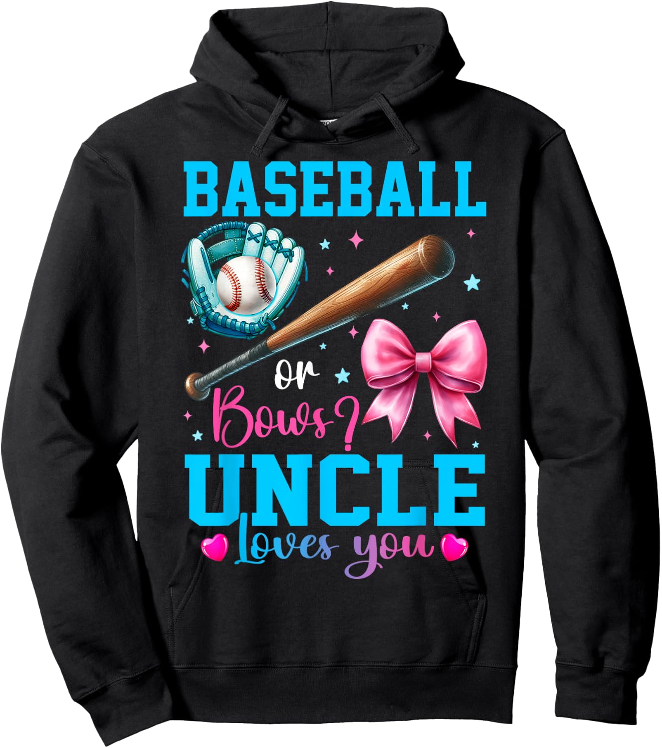 Baseball or Bows Uncle Loves You Gender Reveal Baby Party Hoodie - Hoodie | Black