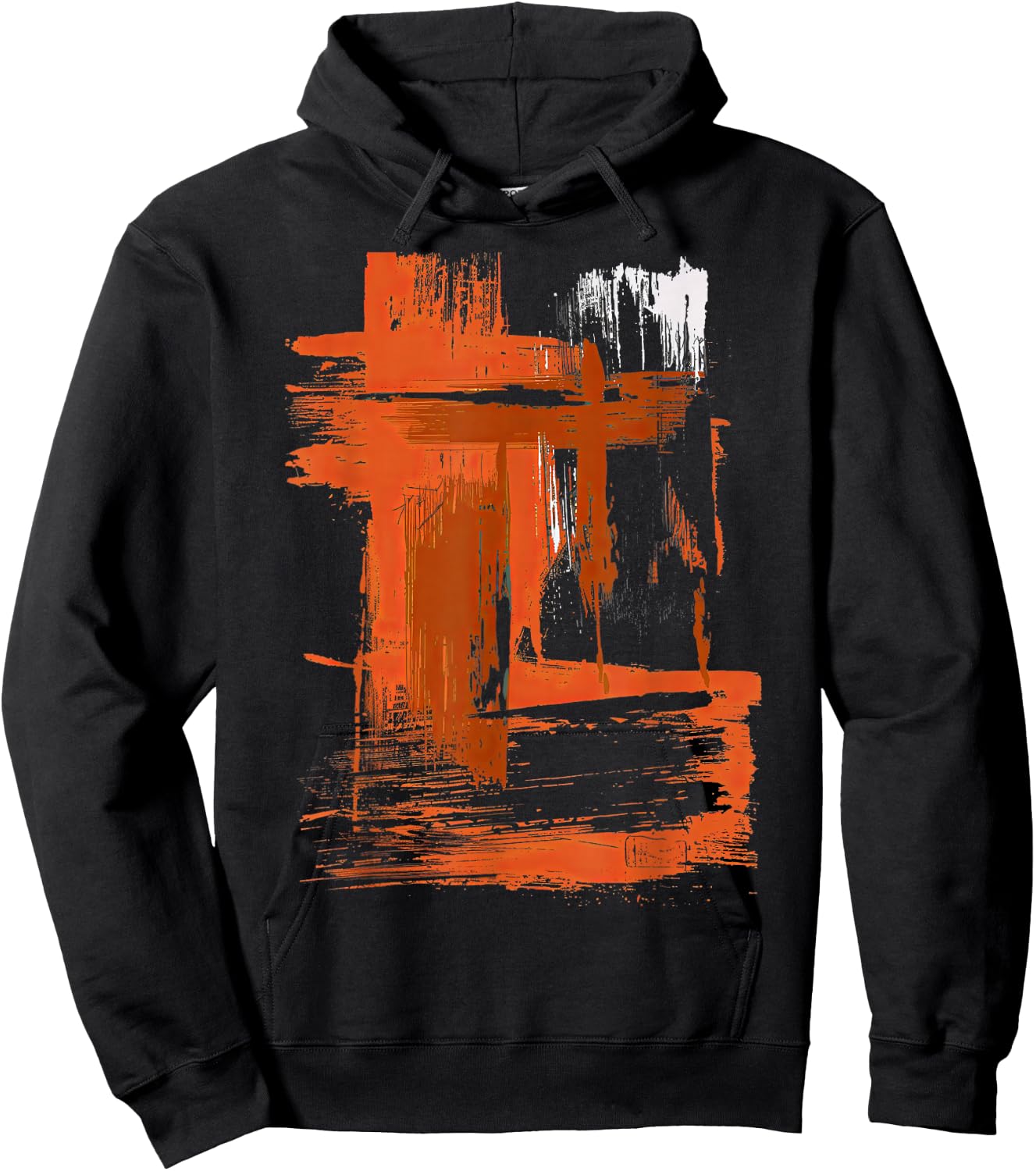 Orange And Black Brushstroke Art Hoodie - Hoodie | Black